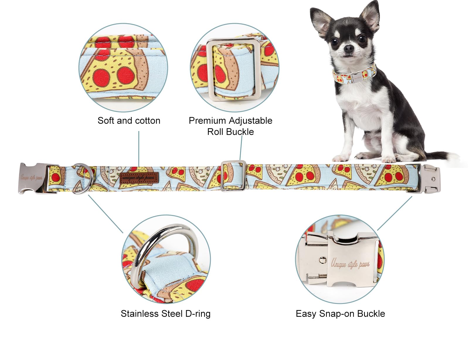 Dog Collar Metal Buckle Pizza Collar Gift Durable Cute Collar for Small Medium Large Boys Girls Dogs
