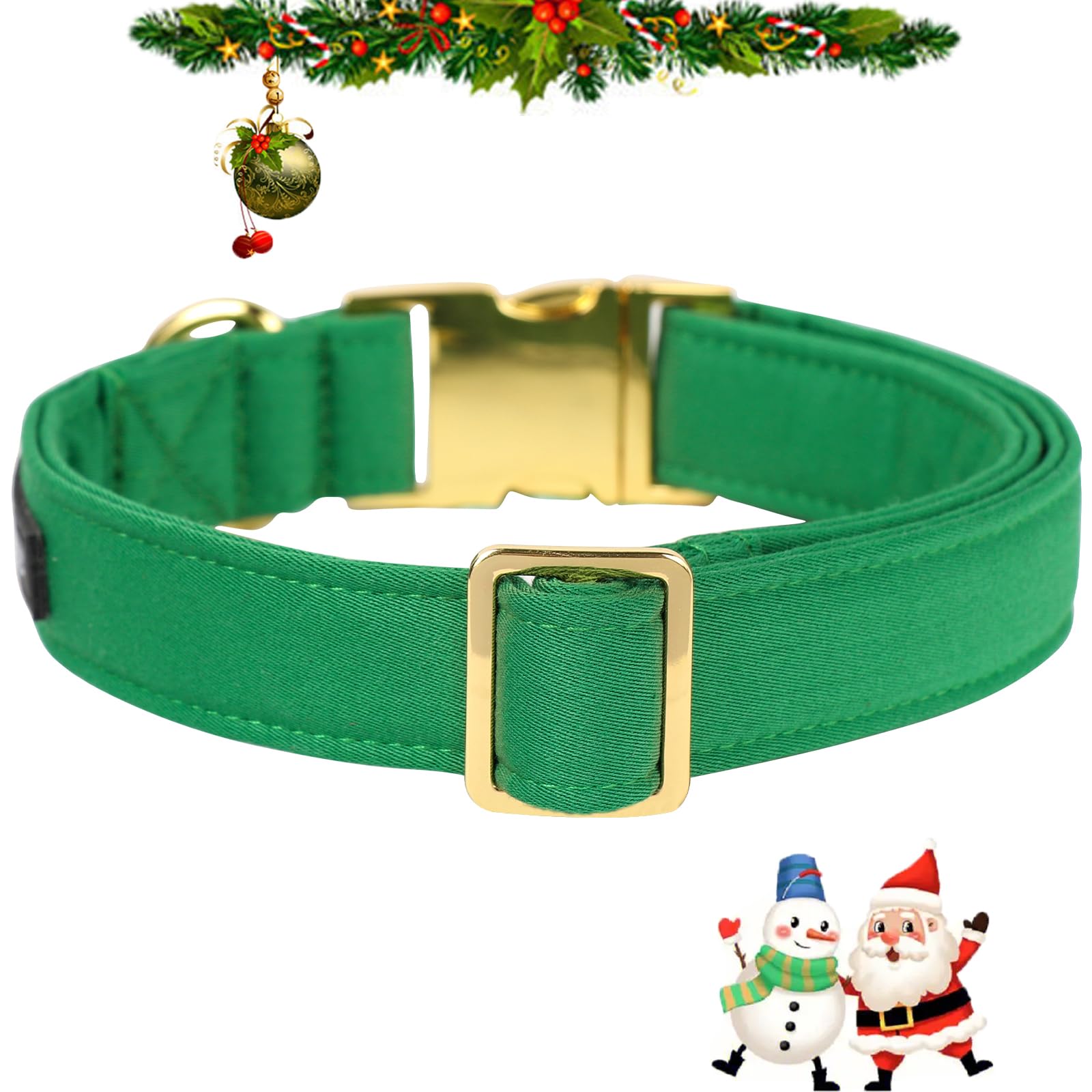 Christmas Collars for Dogs Cotton Soft Green Dog Collar with Metal Buckle Winter Dog Collar Adjustable for Small Medium Large Dog