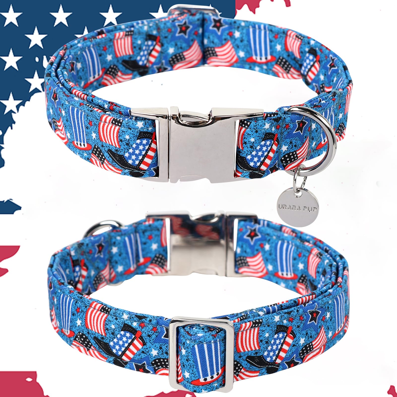 Patriotic Dog Collar, 4th of July Dog Collar, American Flag Collar for Puppy Boy Girl Dog or Cat, Comfortable Summer Collar with Metal Buckle