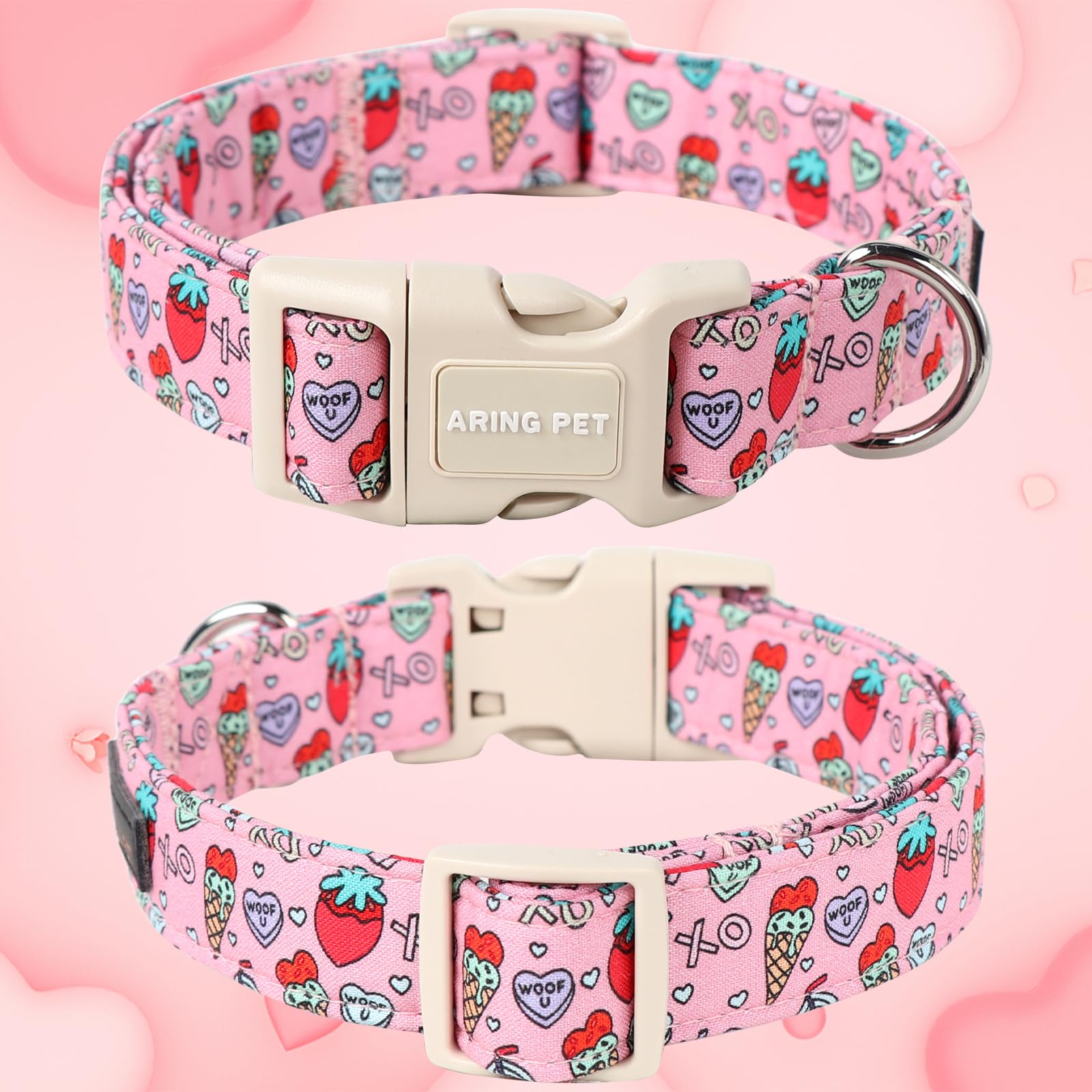 Valentine's Day Dog Collar-Cotton Pink Girl Dog Collars, Adjustable Valentine Pet Collars Puppy Collar with Quick Release Buckle for Girl&Boy Dogs