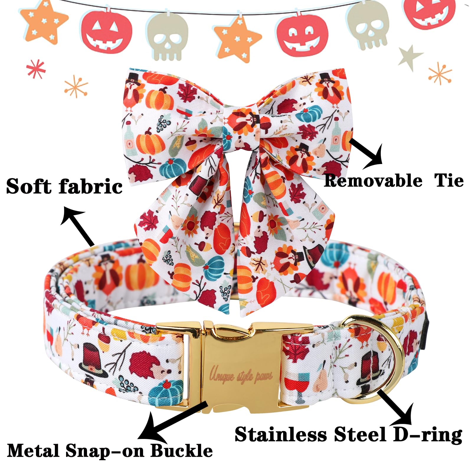 Halloween Pumpkin Plaid Dog Collar with Sailor Bow