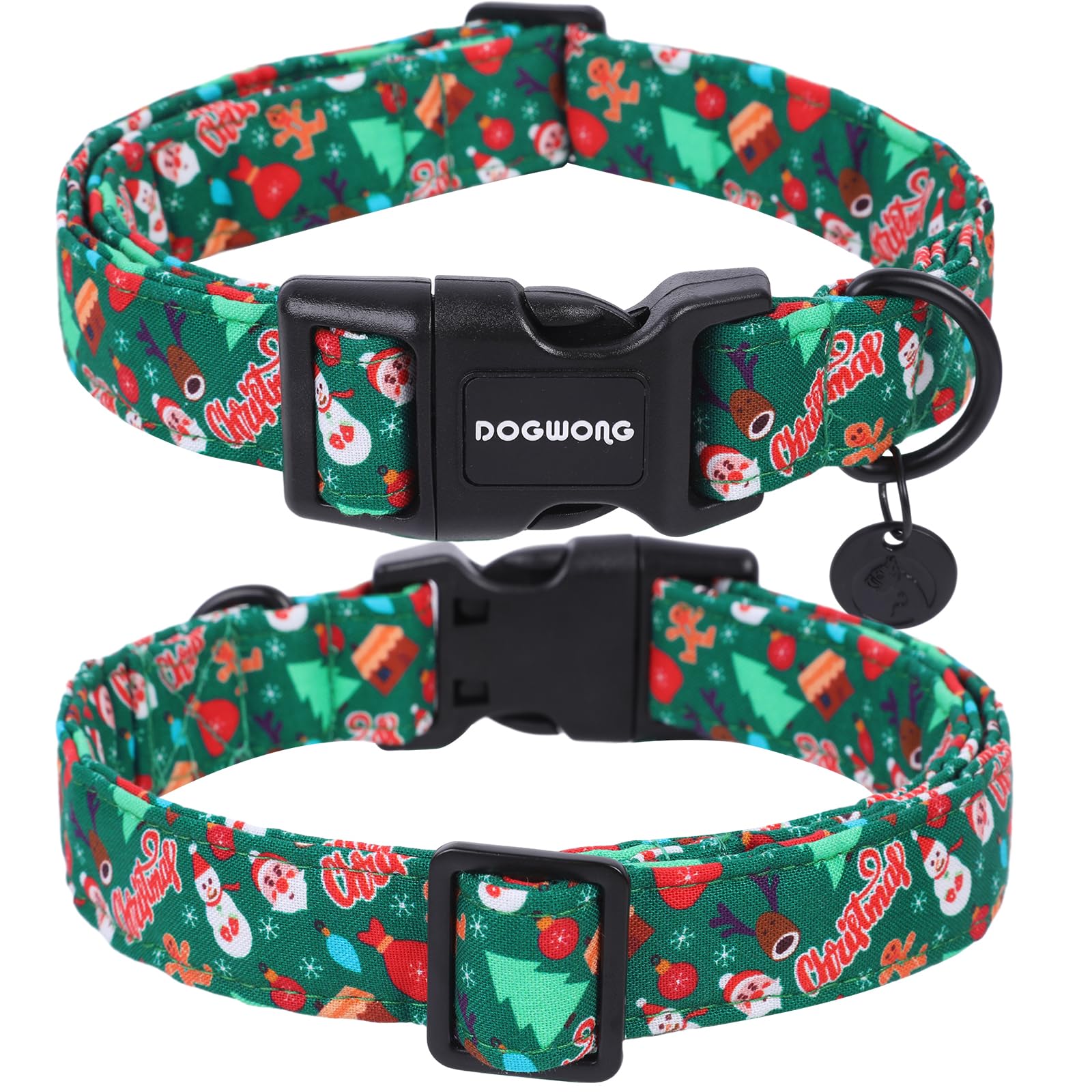 Christmas Cotton Dog Collar, Green Santa Christmas Dog Collar Durable Soft Fabric Pet Dog Collar Cute Puppy Necklace for Small Medium Large Dog