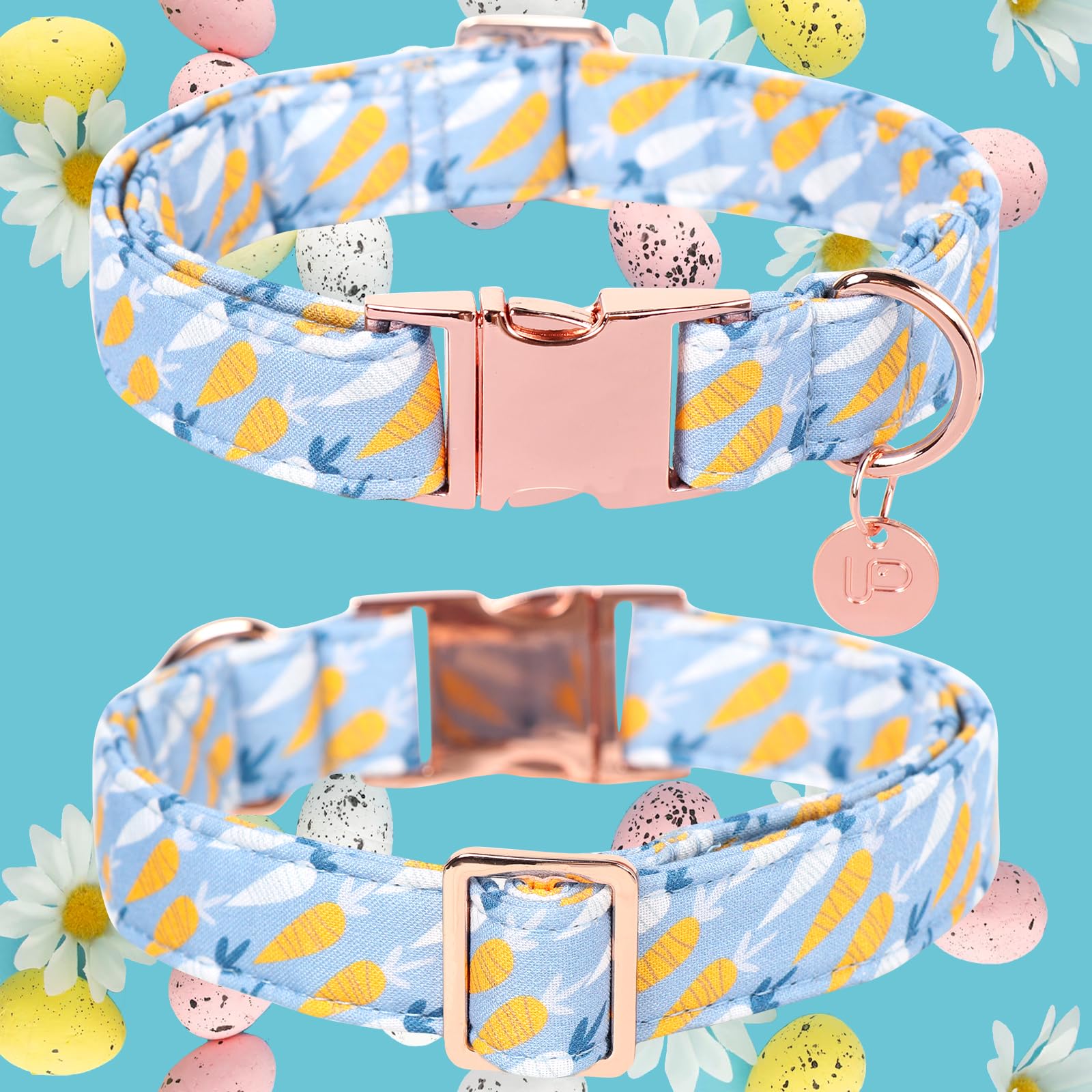 Easter Dog Collar, Cotton Easter Egg Collar for Puppy Girl Boy Dog or Cat, Easter Day Gift Rabbit Dog Collar, Cute Carrot Pet Dog Collar with Metal Buckle