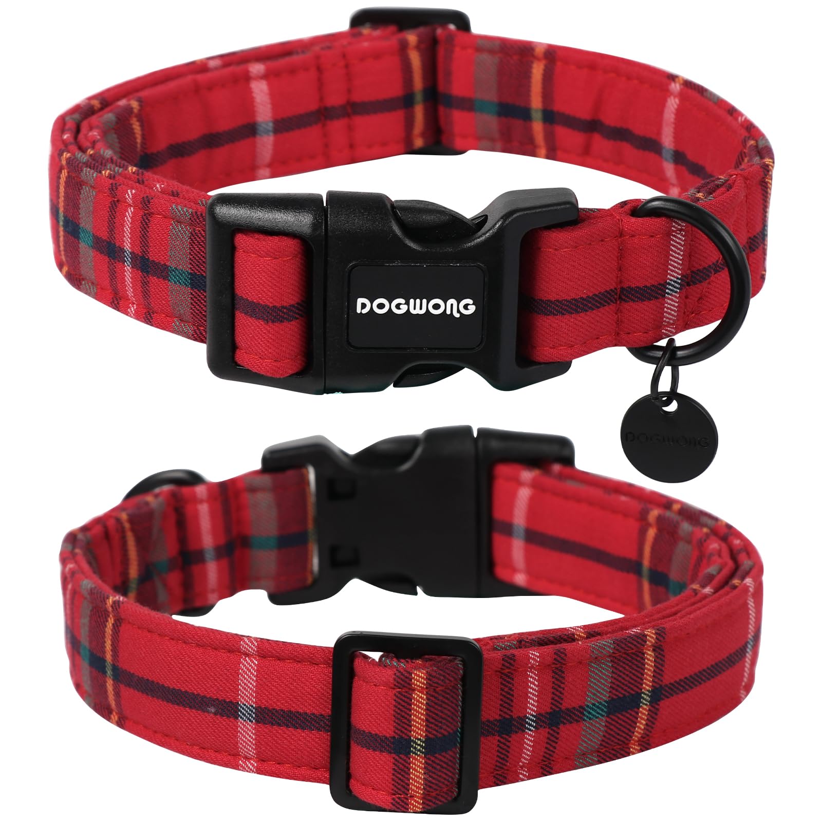Christmas Cotton Dog Collar, Heavy-Duty Red Plaid Dog Collar Durable Soft Fabric Pet Dog Collar Cute Christmas Red Grid Puppy Necklace for Small Medium Large Dog