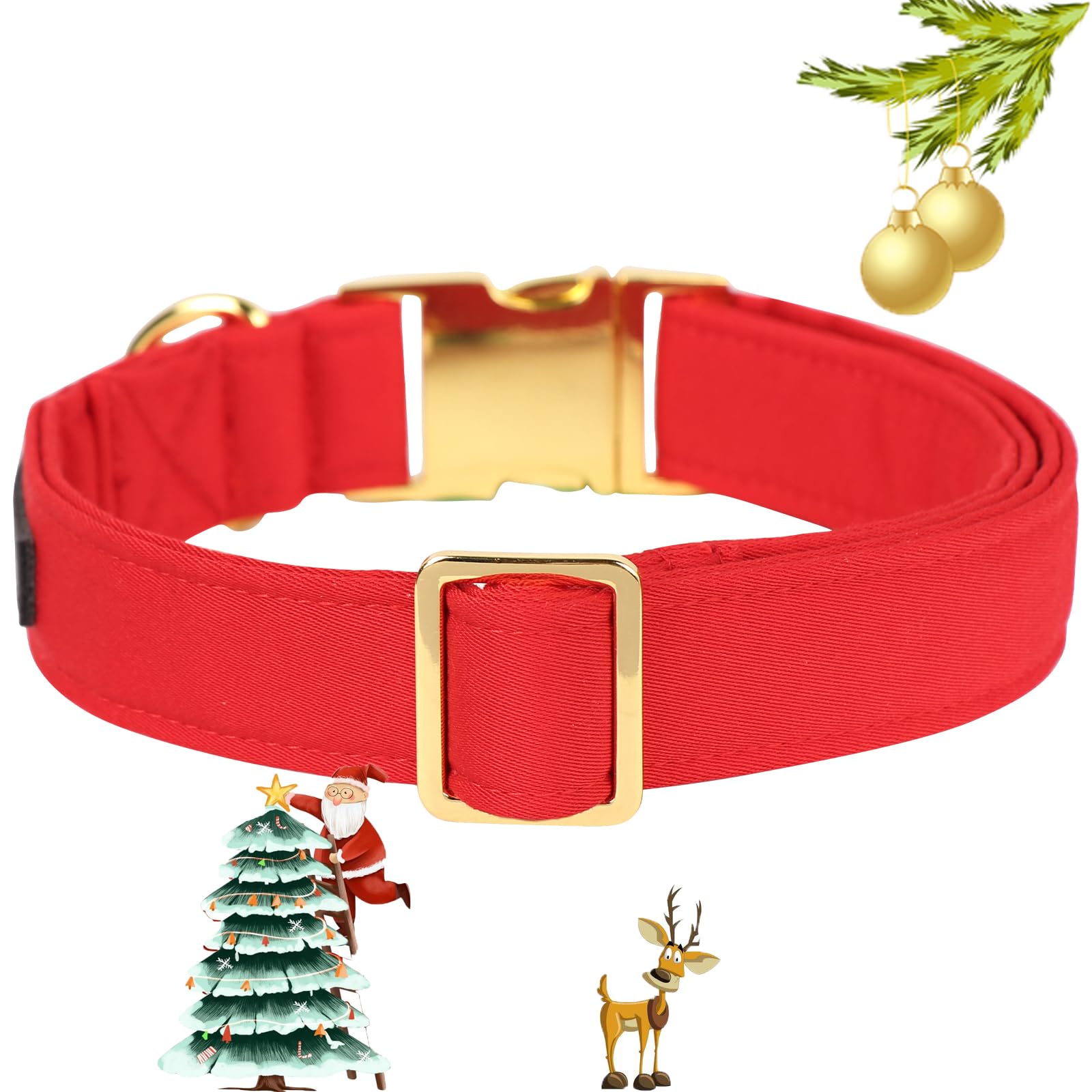 Christmas Collars for Dogs Cotton Soft Red Dog Collar with Metal Buckle Winter Dog Collar Adjustable for Small Medium Large Dog