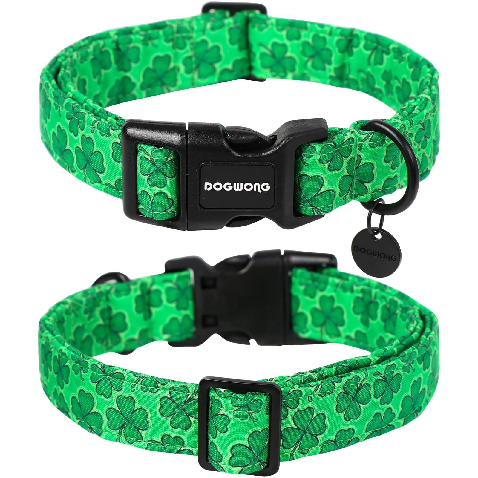 St. Patrick's Day Dog Collar, Green Lucky Clover Shamrock Green Dog Collar Soft Durable Adjustable Costume St. Patrick's Day Lucky Charm Puppy Collar for Small Medium Large Dog