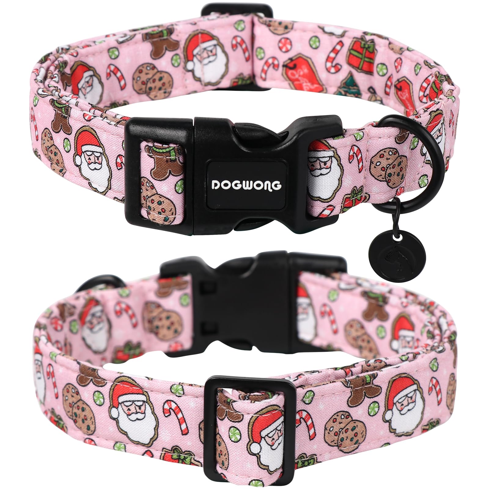 Christmas Cotton Dog Collar, Pink Santa Claus Dog Collar Durable Holiday Pet Dog Collar Cute Puppy Necklace for Small Medium Large Dog