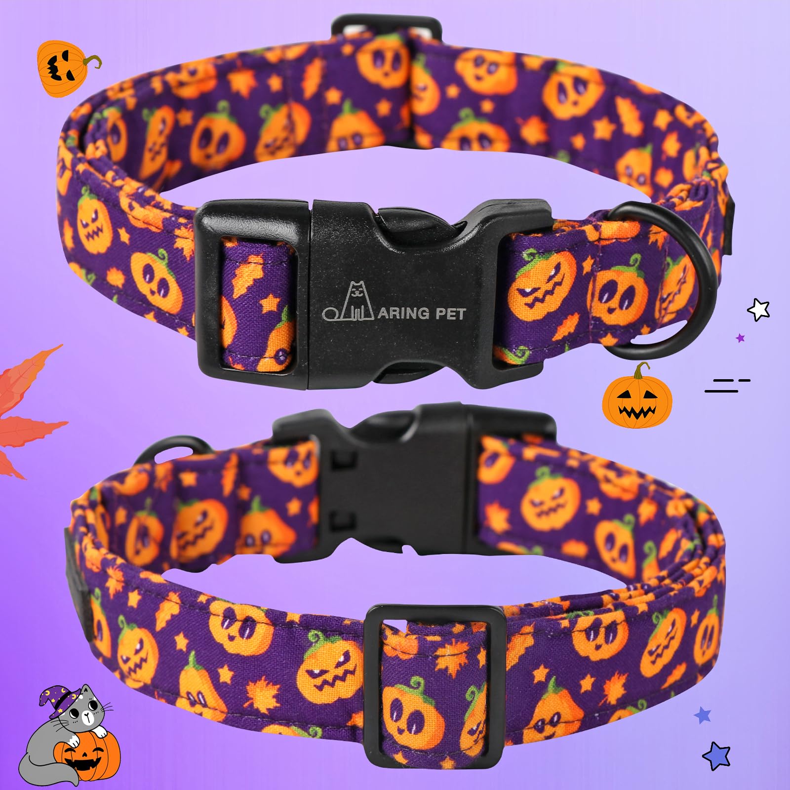 Halloween Dog Collar Cute Purple Pumpkin Dog Collar for Small Dogs, Adjustable Halloween Pet Collars Puppy Collars for Small Medium Large Dogs