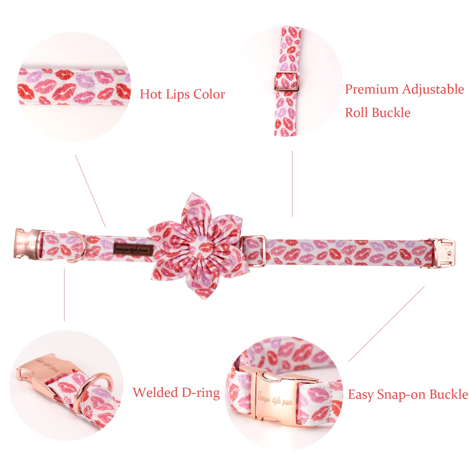 Valentine's Day Adjustable Dog Collar Flower Pattern