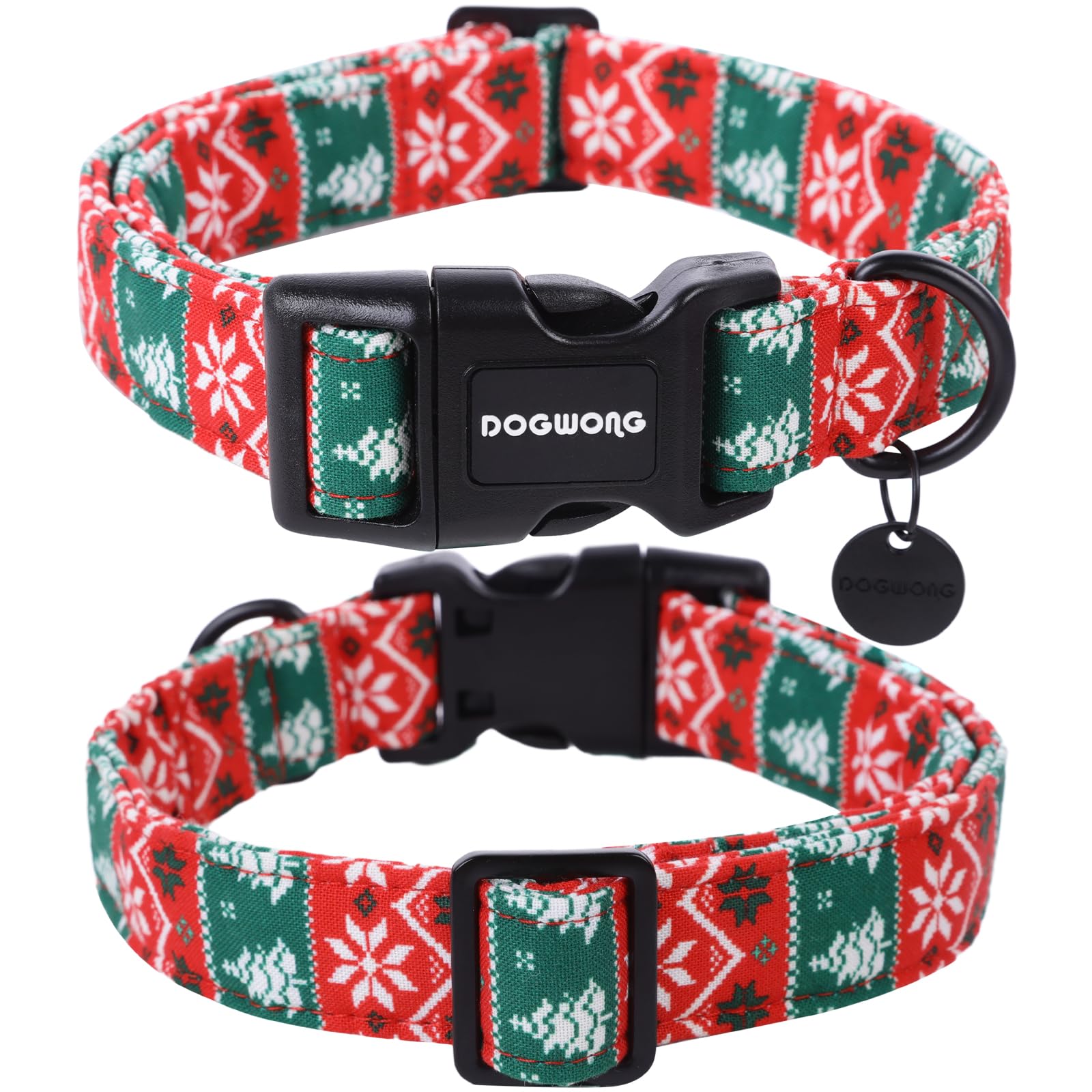 Christmas Cotton Dog Collar, Red Green Stripe Christmas Dog Collar Durable Soft Fabric Pet Dog Collar Cute Red Puppy Necklace for Small Medium Large Dog