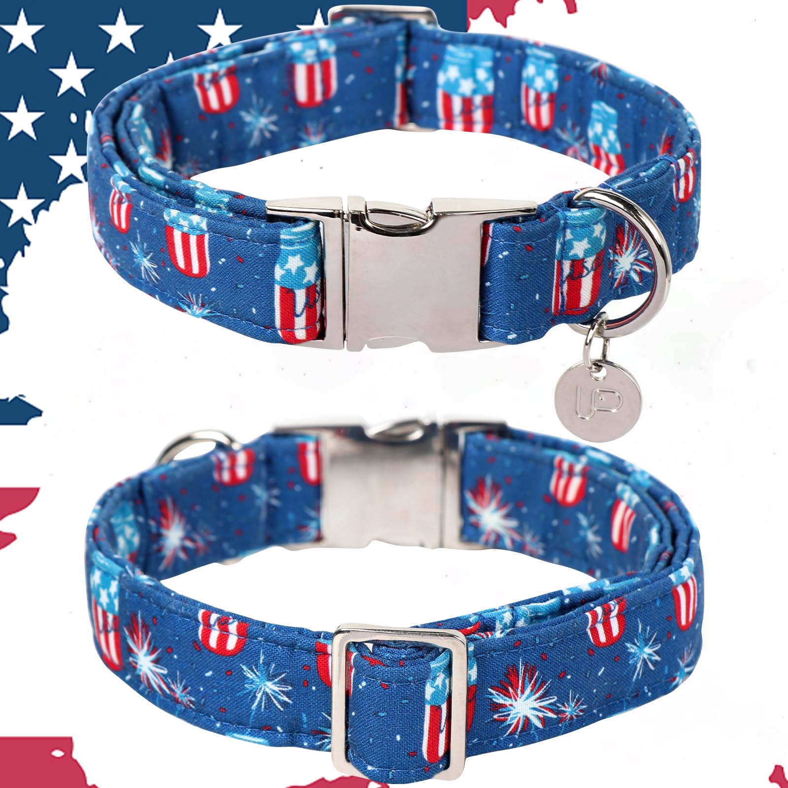 4th of July,Dog Collar, Patriotic Dog Collar, American Flag Collar for Puppy Boy Girl Dog or Cat, Comfortable Summer Collar with Metal Buckle