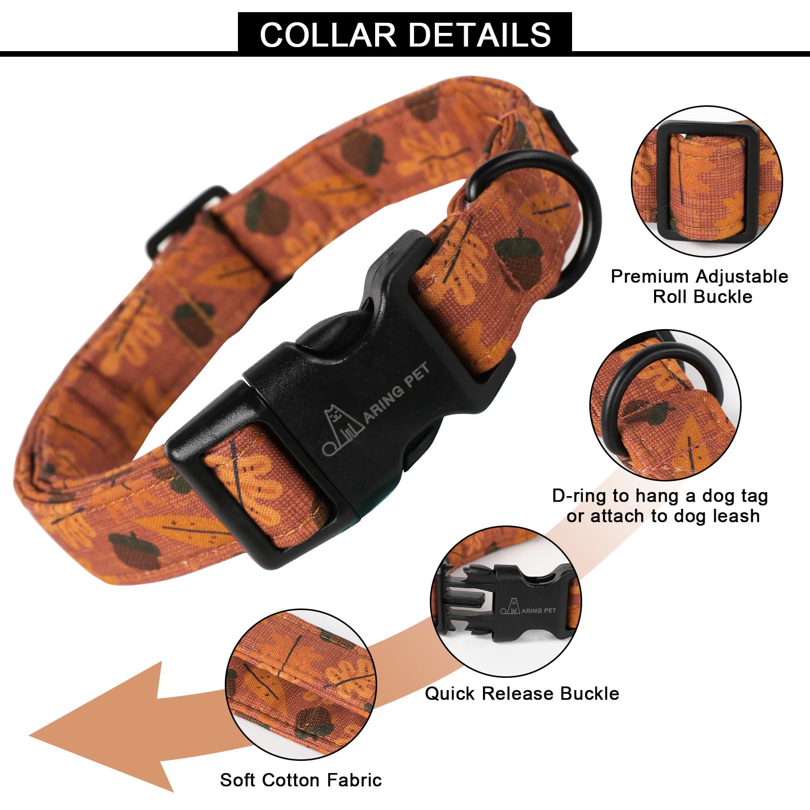 Fall Dog Collar-Cute Orange Dog Collar for Small Dogs, Cotton Lightweight Dog Collars with Quick Release Buckle for Small Medium Large Dogs