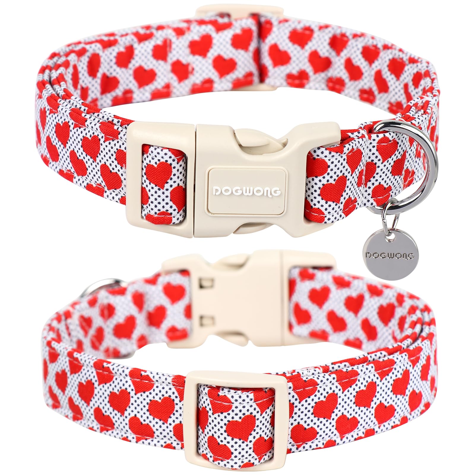 Valentine's Day Dog Collar,Red Heart Adjustable Cotton Heart Dog Collar,Perfect Dog Collar for Small Medium Large Dogs