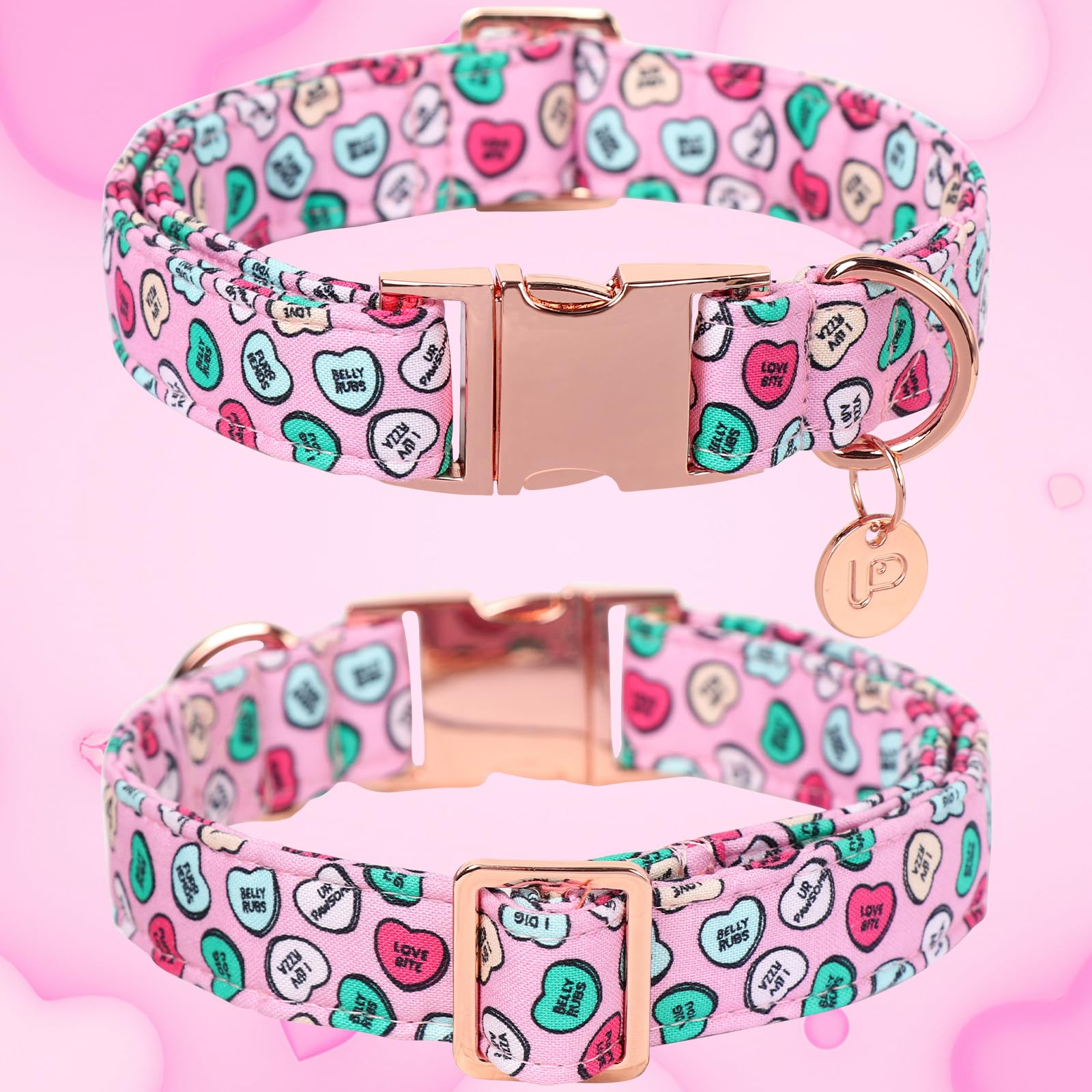 Valentine's Day Dog Collar, Heart Dog Collar for Small Medium Large Girl Boy Dogs or Cats, Wedding Dog Collar Match Dog Leash, Pet Collar with Metal Buckle