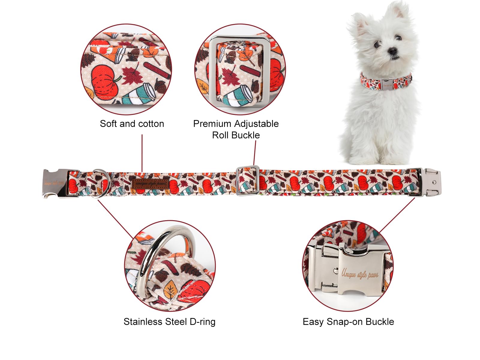 Halloween Dog Collar Metal Buckle Pumpkin Collar Gift Durable Cute Collar for Small Medium Large Boys Girls Dogs