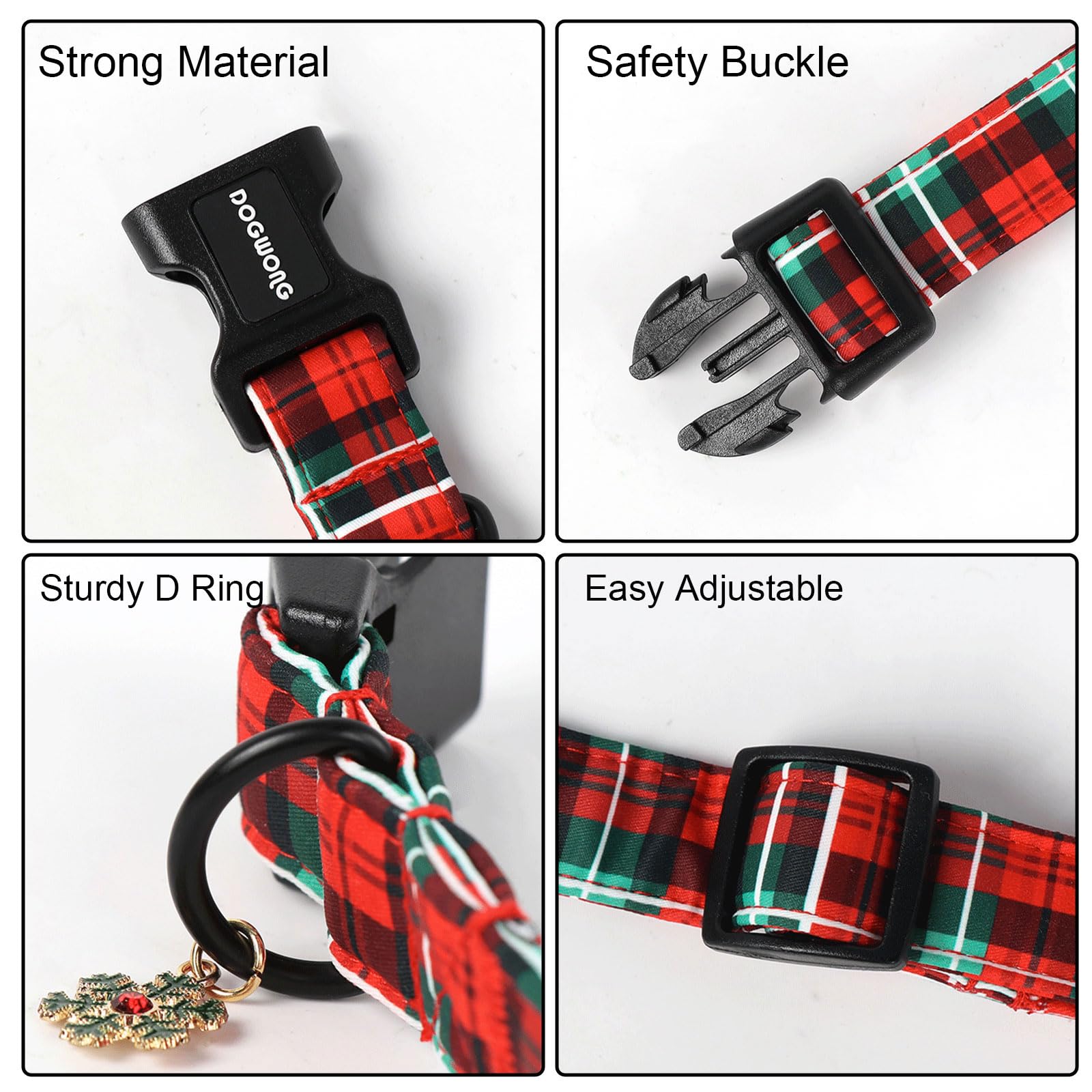 Christmas Plaid Dog Collar- Cute Red Christmas Checked Dog Collars Adjustable Designer Christmas Grid Dog Collar for Small Medium Large Dogs