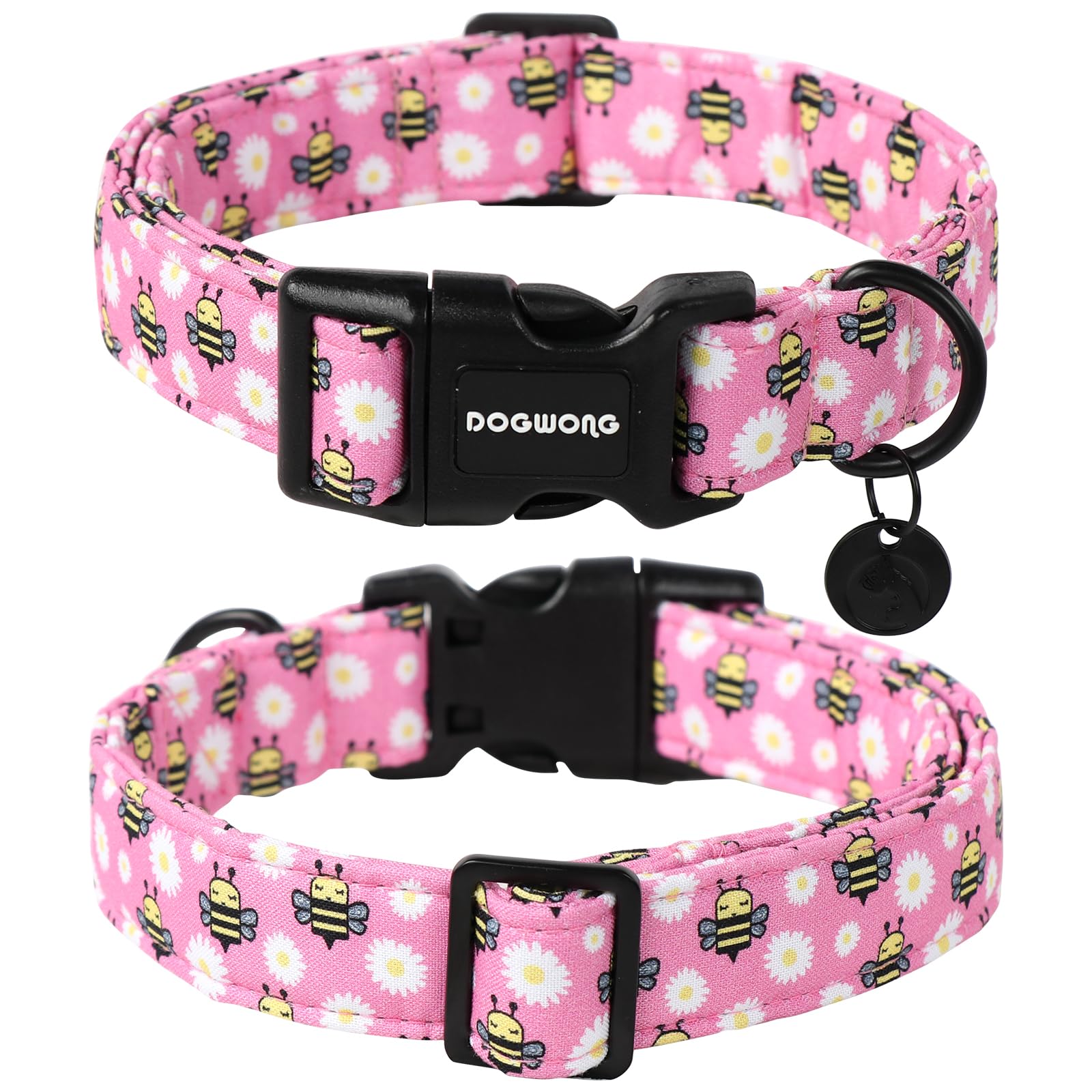 Pink Dog Collar, Female Dog Collar Durable Soft Natural Fabric Pet Girl Dog Collar Cute Daisy Puppy Necklace for Small Medium Large Dog
