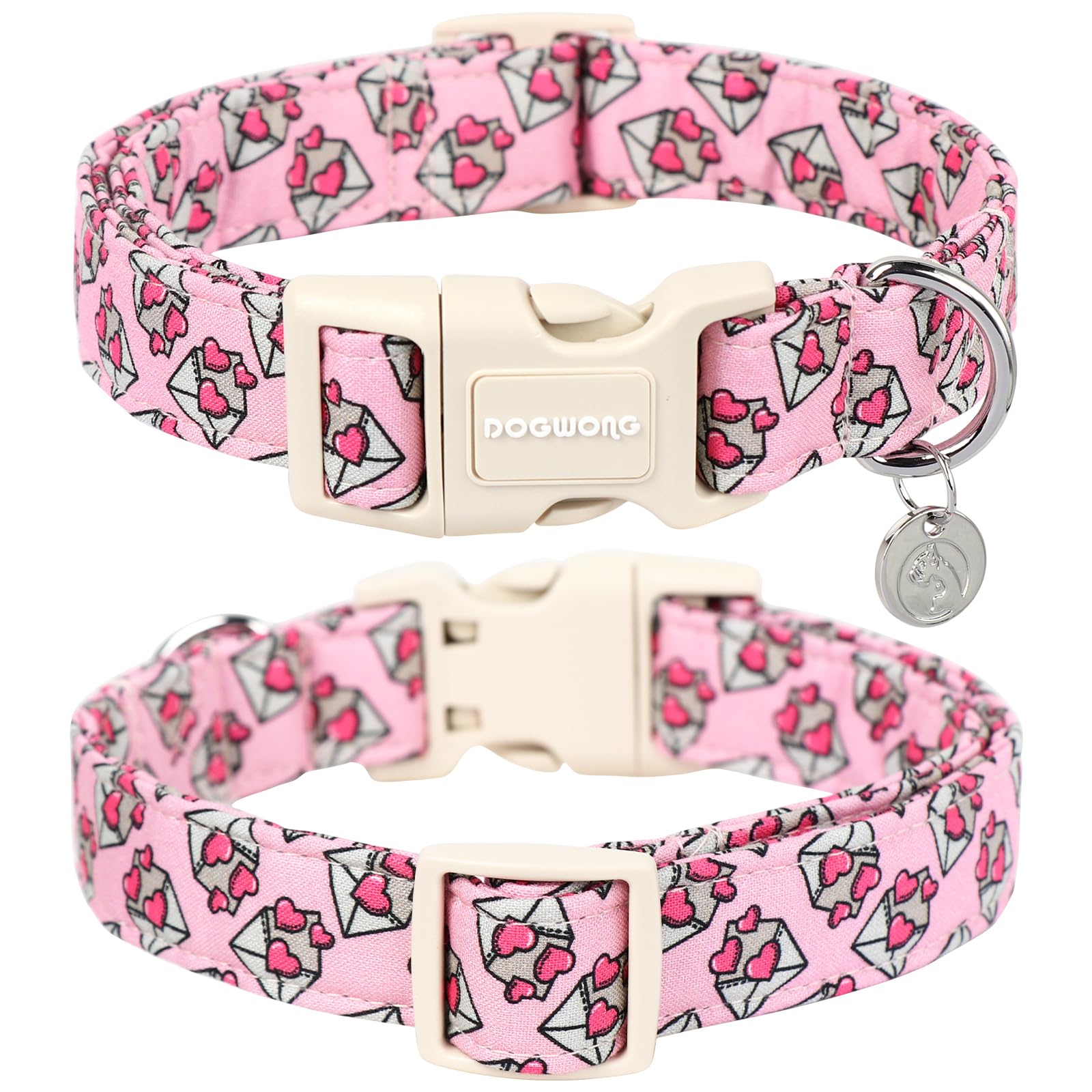 Valentine's Day Dog Collar, Love Letter Dog Collar, Adjustable Durable Pink Heart Dog Collar Cute Dog Collar for Small Medium Large Dogs