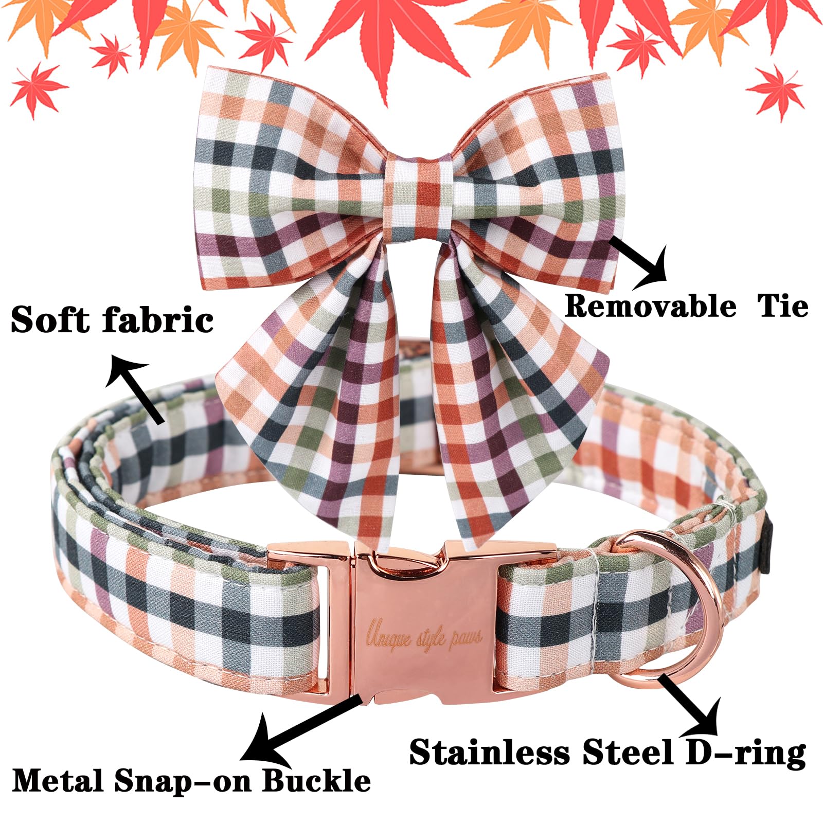 Bow Floral Plaid Colorful Dog Collar with Sailor Bow