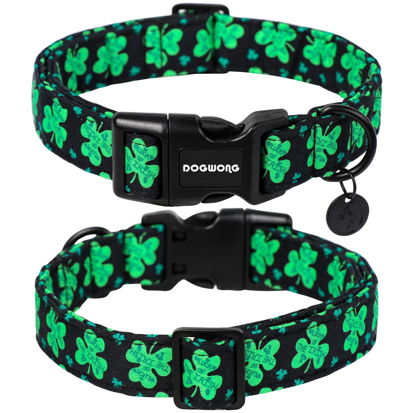Black St. Patrick's Day Dog Collar, Green Lucky Clover Shamrock Dog Collar Soft Durable Adjustable Costume Bright Lucky Charm Puppy Collar for Small Medium Large Dog