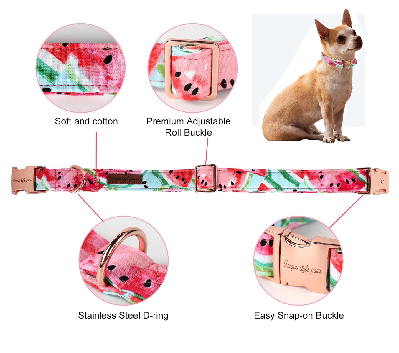 Dog Collar Metal Buckle Watermelon Collar Gift Durable Cute Collar for Small Medium Large Boys Girls Dogs