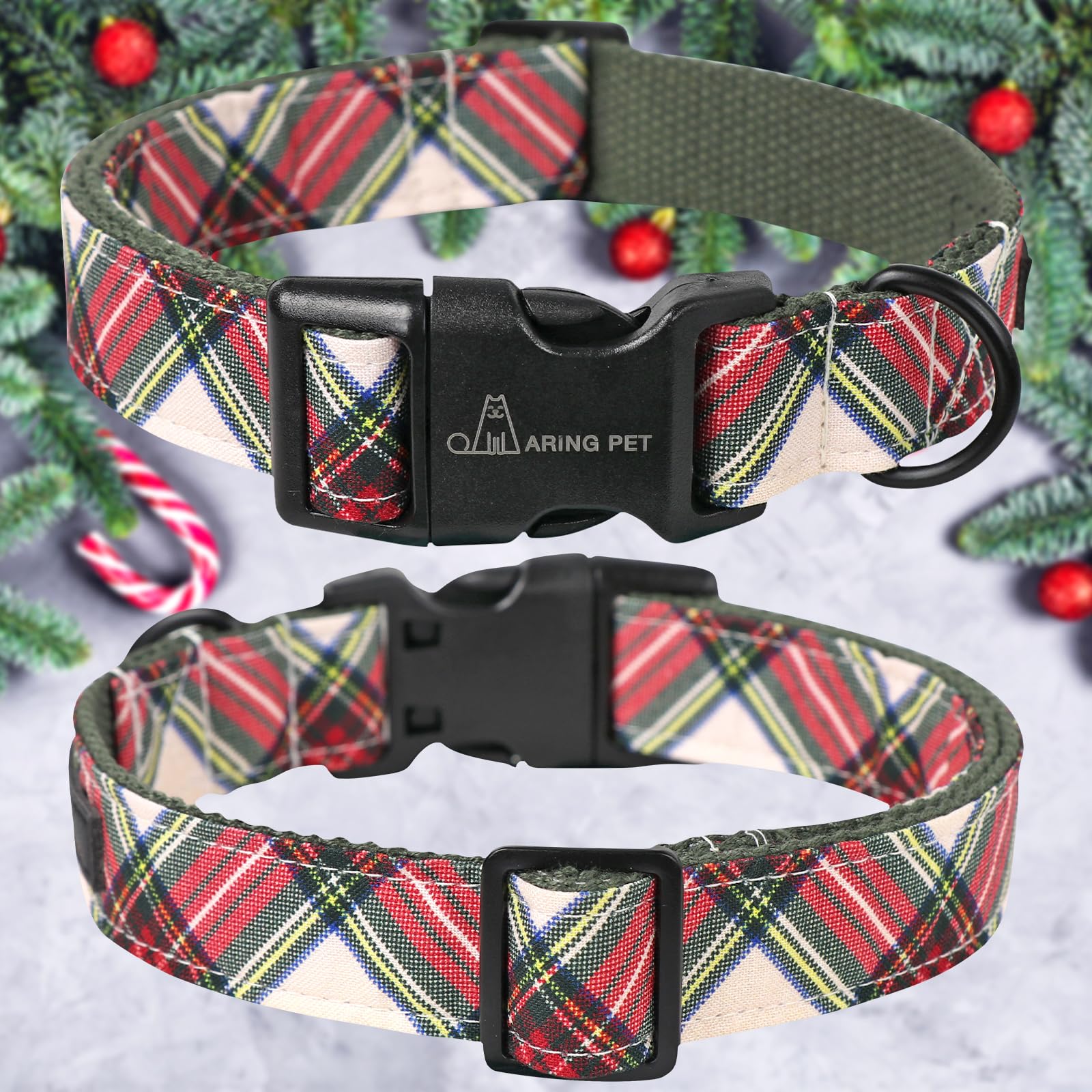 Christmas Dog Collar Cute Plaid Dog Collar, Cotton Lightweight Christmas Small Dog Collars Puppy Collar for Small Medium Large Dogs