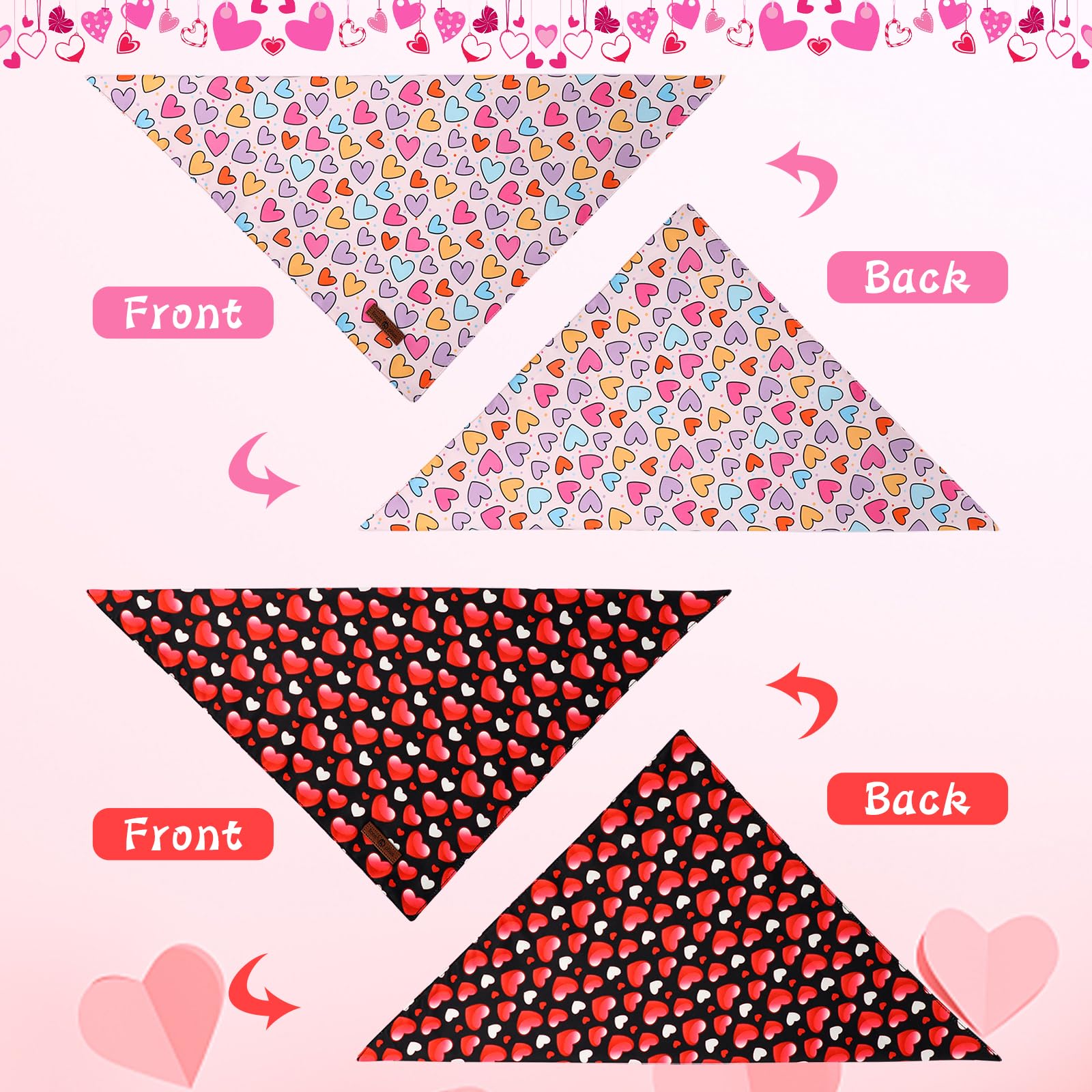 Dog Bandanas, Heart Dog Valentine's Day Scarf Bib Premium Fabric, Happy Valentine Love Bandanas for Dogs Pets