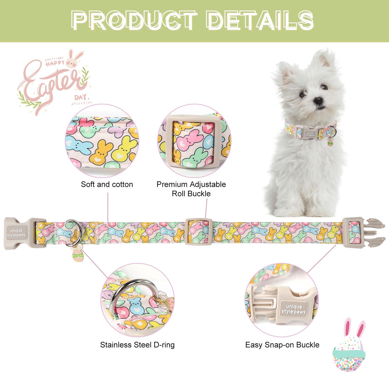 Easter Day Dog Collar Plastic Buckle Collar with Pendant Blue Sports Rabbit Ball Egg Puppy Collars Gift for Small Medium Large Boys Girls Dogs