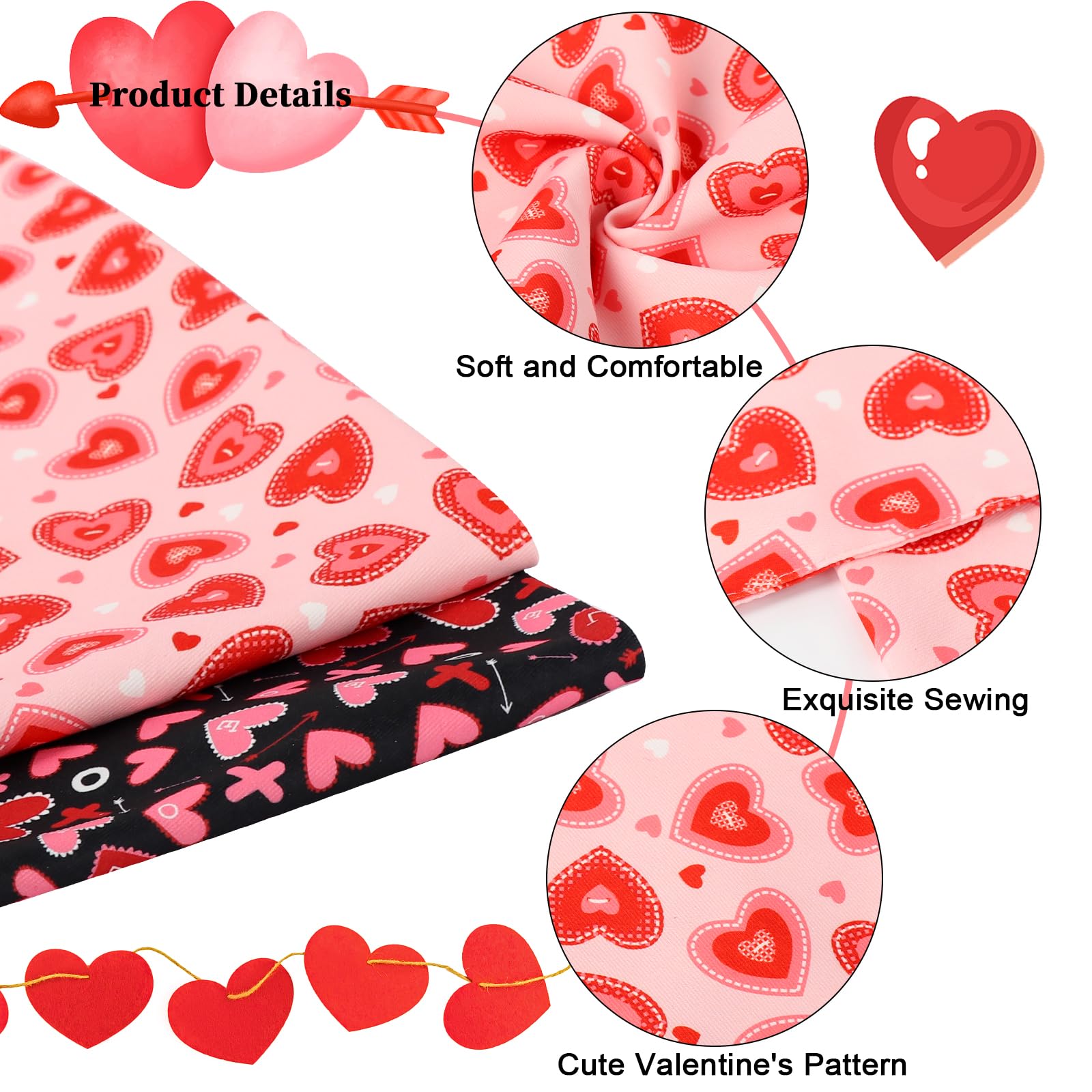 Valentine's Day Dog Bandana 2 Pack-Cute Pink&Black Heart Dog Bandanas, Reversible Wedding Dog Triangle Bibs Pet Scarf Gifts for Small Dogs and Cats