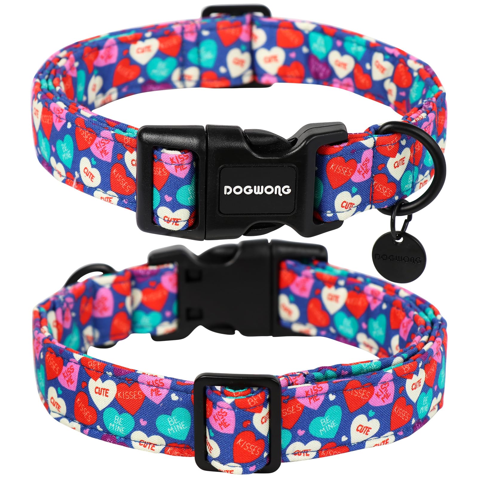 Valentine's Day Dog Collar,Blue Heart Candy Adjustable Cotton Heart Dog Collar ,Perfect Cute Dog Collar for Small Medium Large Dogs