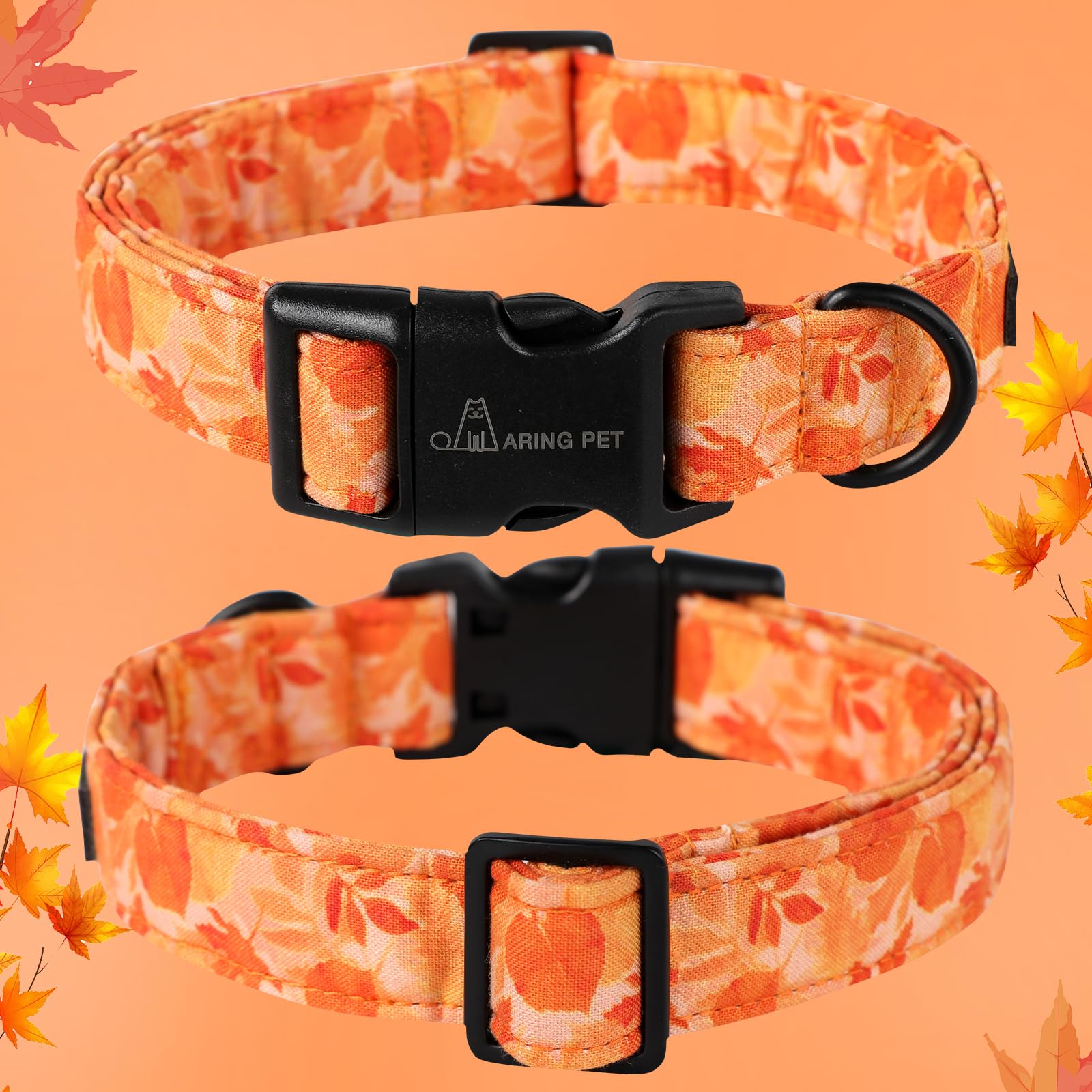 Fall Dog Collar-Cute Orange Leaves Dog Collar for Small Dogs, Cotton Lightweight Dog Collars with Quick Release Buckle for Small Medium Large Dogs