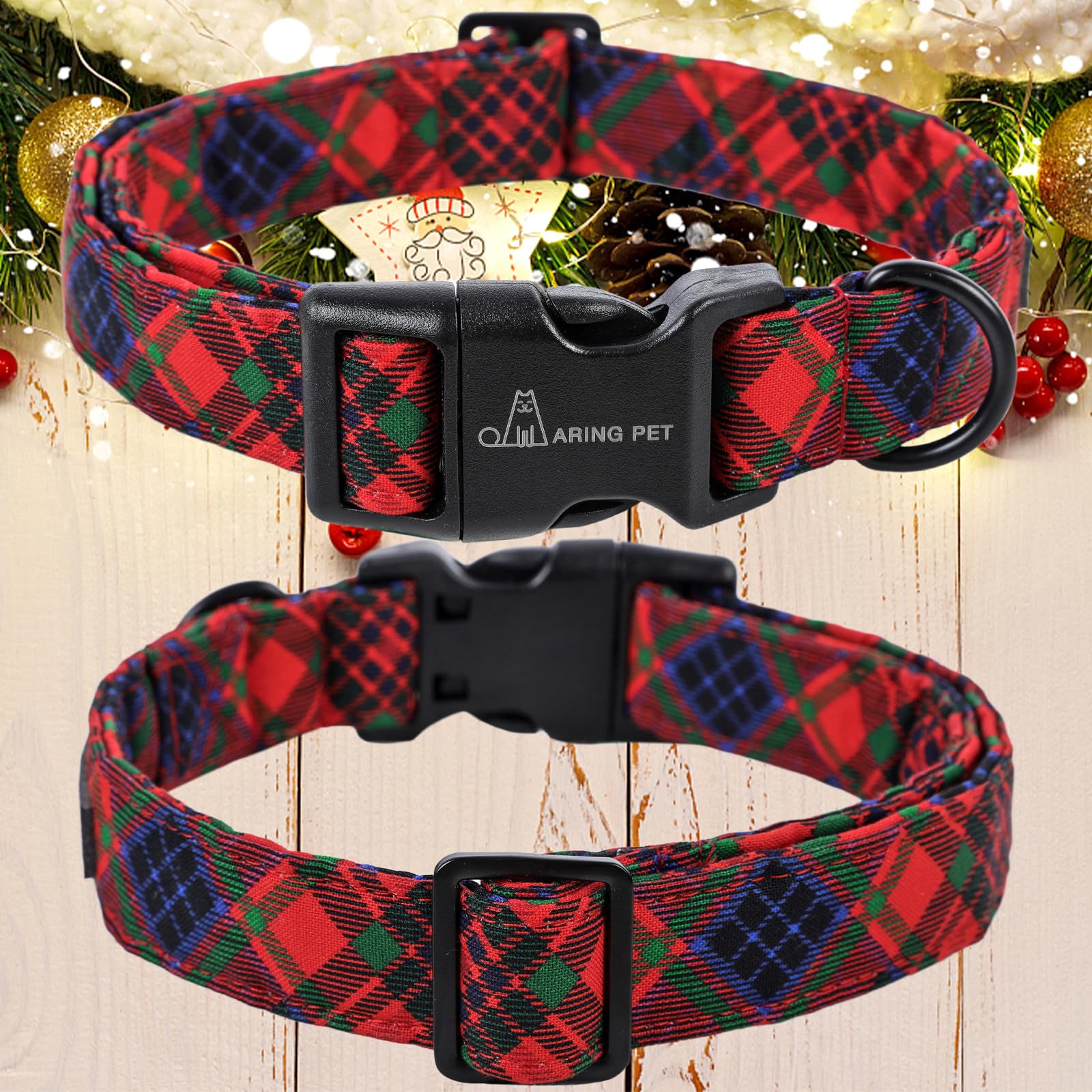Christmas Dog Collar-Cotton Lightweight Dog Collars, Adjustable Christmas Plaid Pet Collars Puppy Collar with Quick Release Buckle