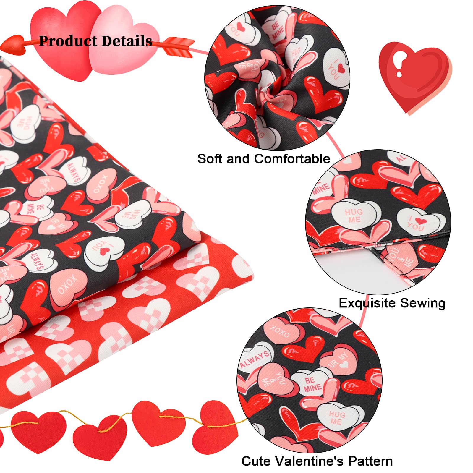 Valentine's Day Dog Bandana 2 Pack-Cute Black&Red Heart Dog Bandanas, Reversible Wedding Dog Triangle Bibs Pet Scarf Gifts for Dogs and Cats