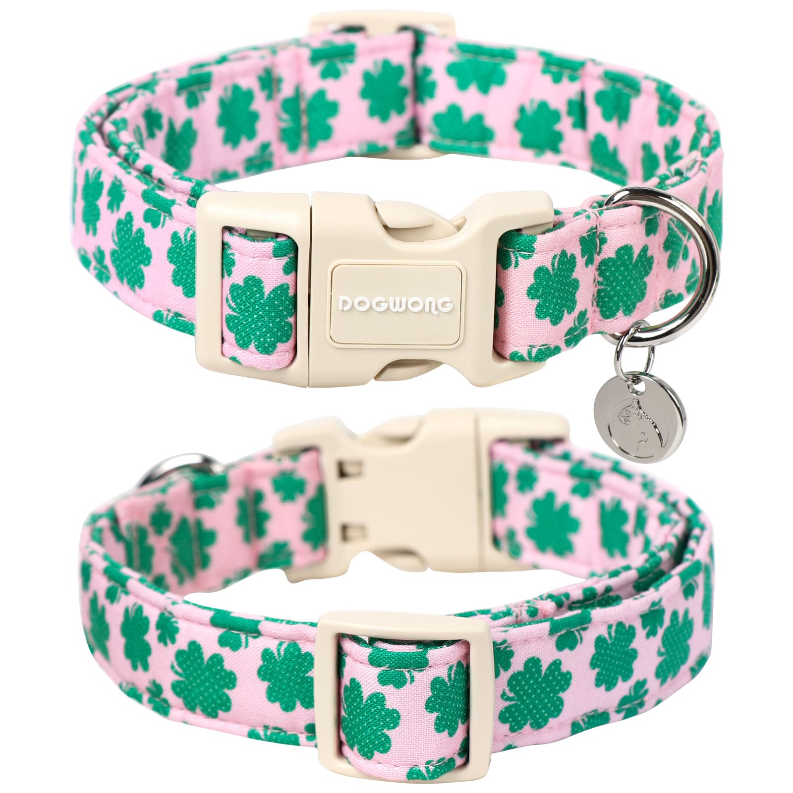 St. Patrick's Day Dog Collar, Pink Lucky Clover Shamrock Dog Collar Soft Durable Adjustable Costume Lucky Charm Puppy Collar for Small Medium Large Dog