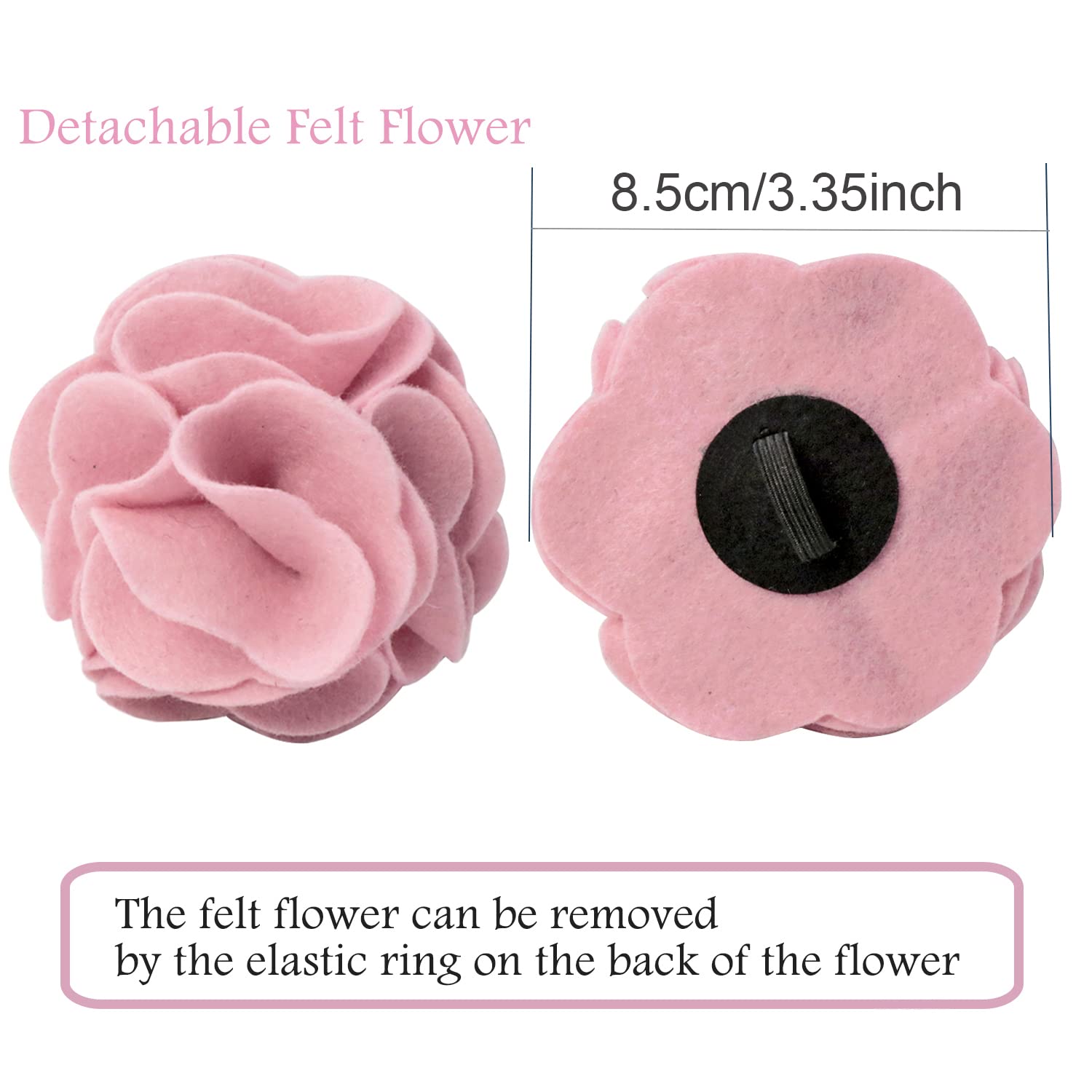 Velvet Dog Collar, Unique Pink Dog Collars with Detachable Felt Flower, Adjustable Soft Velvet Dogs Collar Flower with Metal Buckle for Small Medium Large Dogs