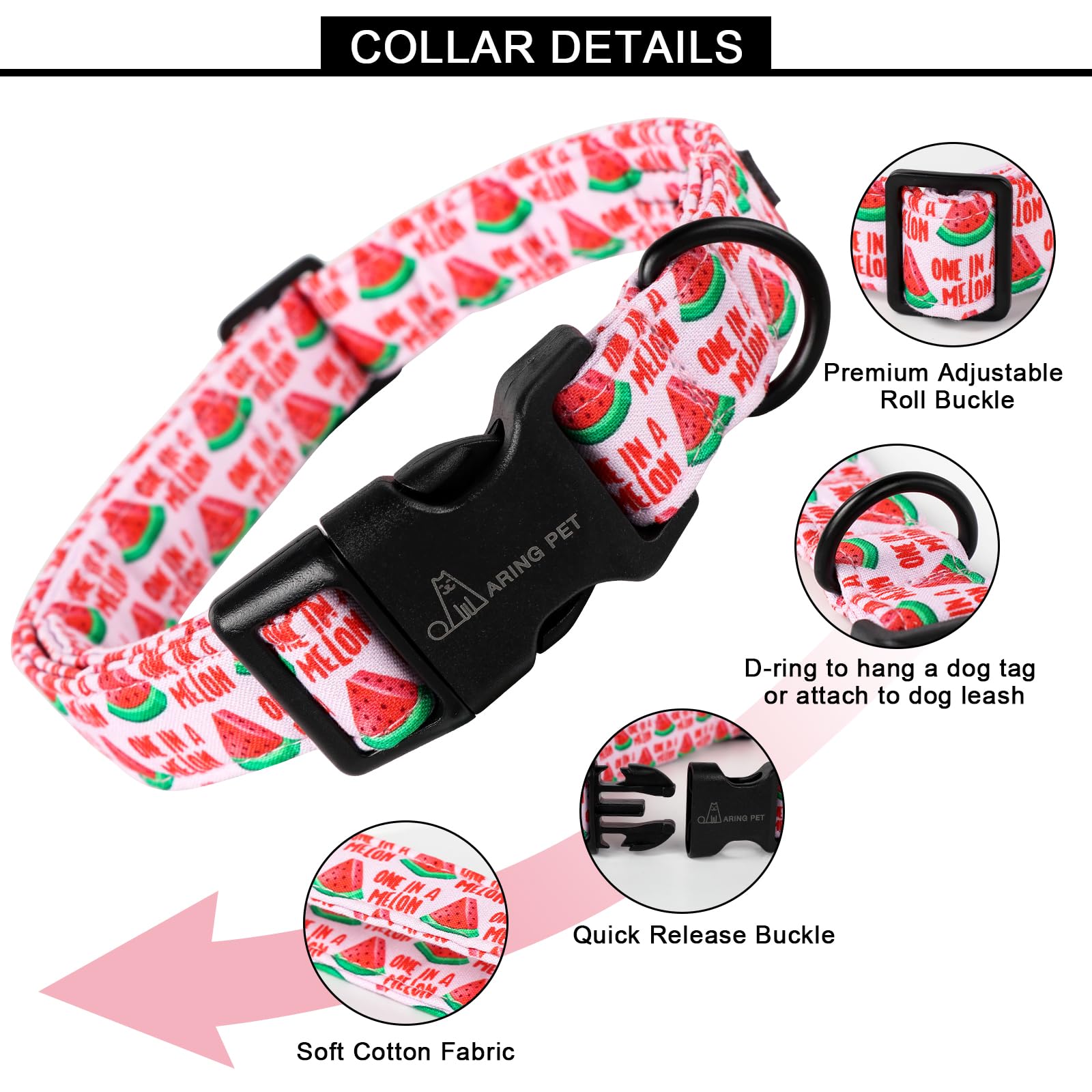 Summer Dog Collar-Cute Watermelon Dog Collar for Small Dogs, Adjustable Soft Cotton Girl Dog Collars for Small Medium Large Dogs