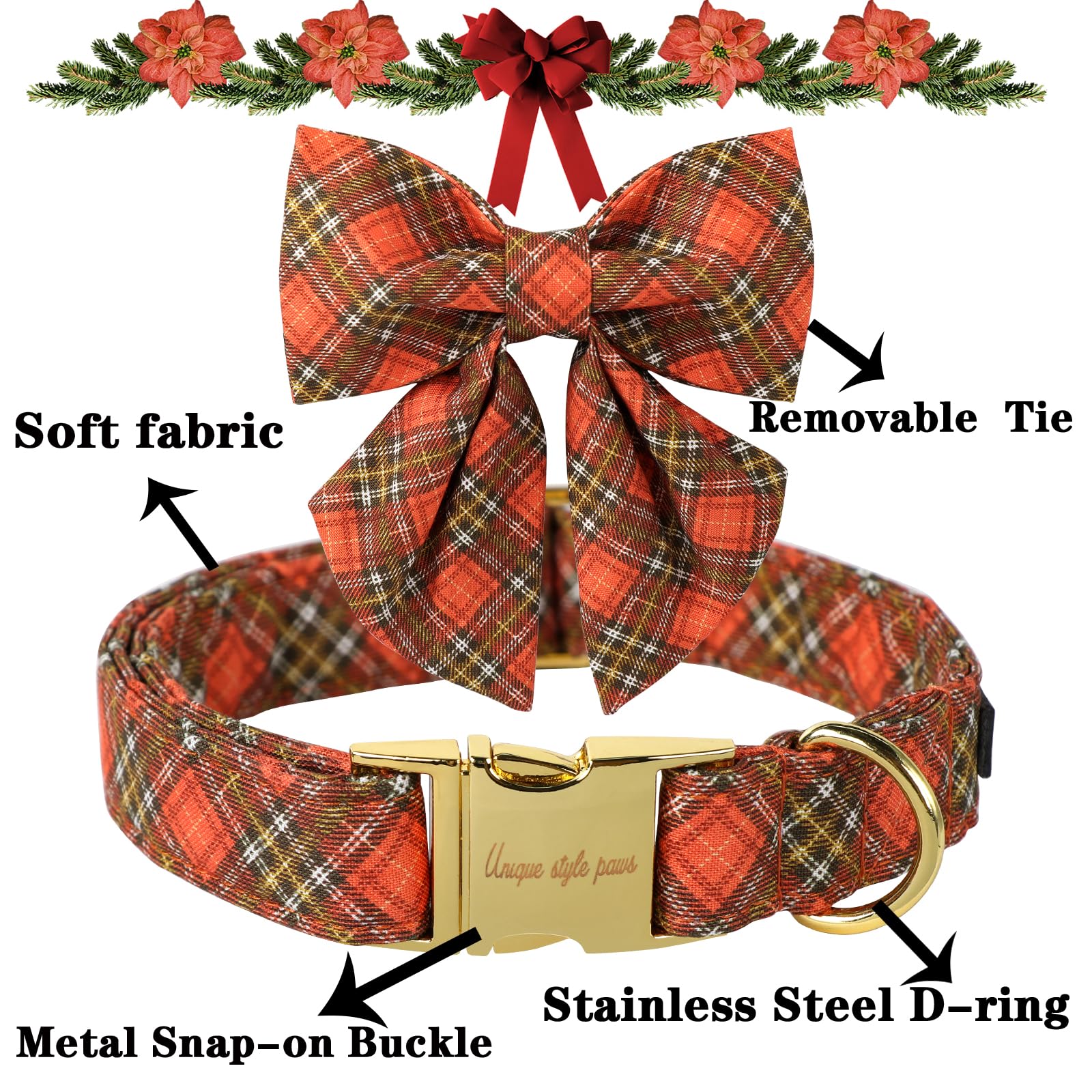 Halloween Pumpkin Plaid Dog Collar with Sailor Bow