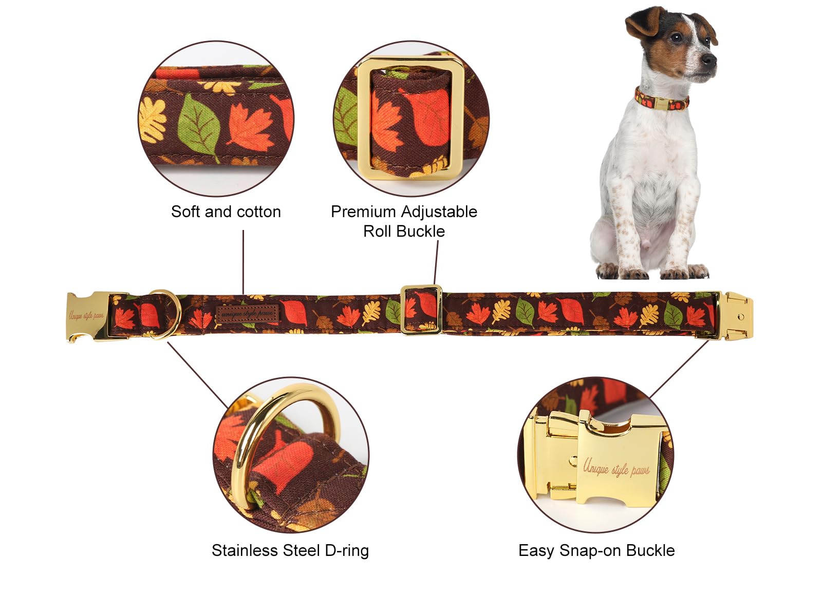 Dog Collar Metal Buckle Maple Leaves Collar Gift Durable Cute Collar for Small Medium Large Boys Girls Dogs