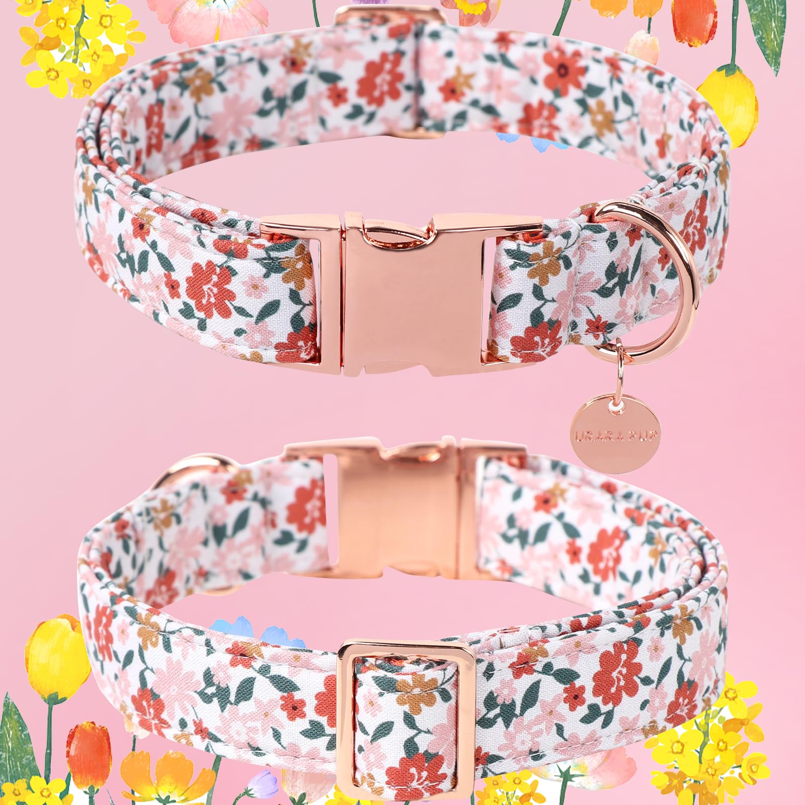 Dog Collar for Summer,Little Flower Dog Collar,Cotton Puppy Collar with Adjustable Buckle for Small,Medium,Large Girl Boy Dog