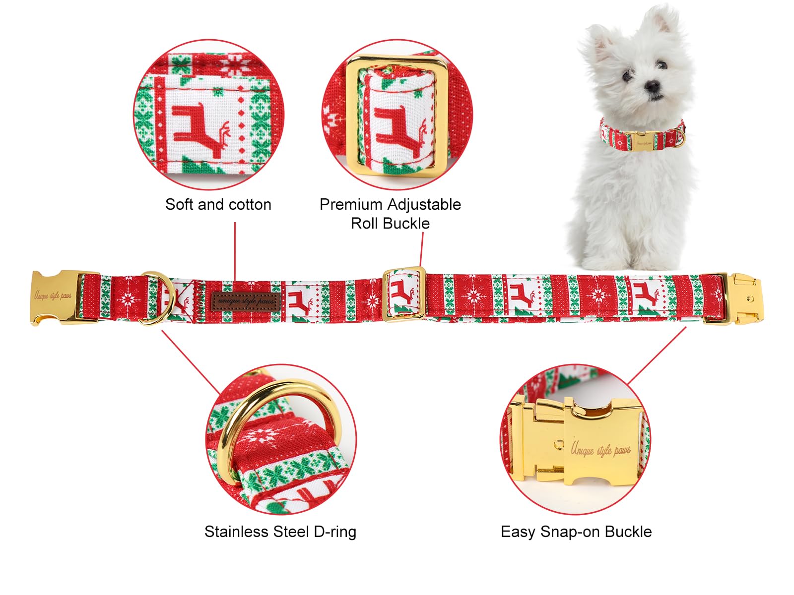Christmas Dog Collar Metal Buckle Christmas Tree Puppy Collar Gift Durable Cute Collar for Small Medium Large Boys Girls Dogs