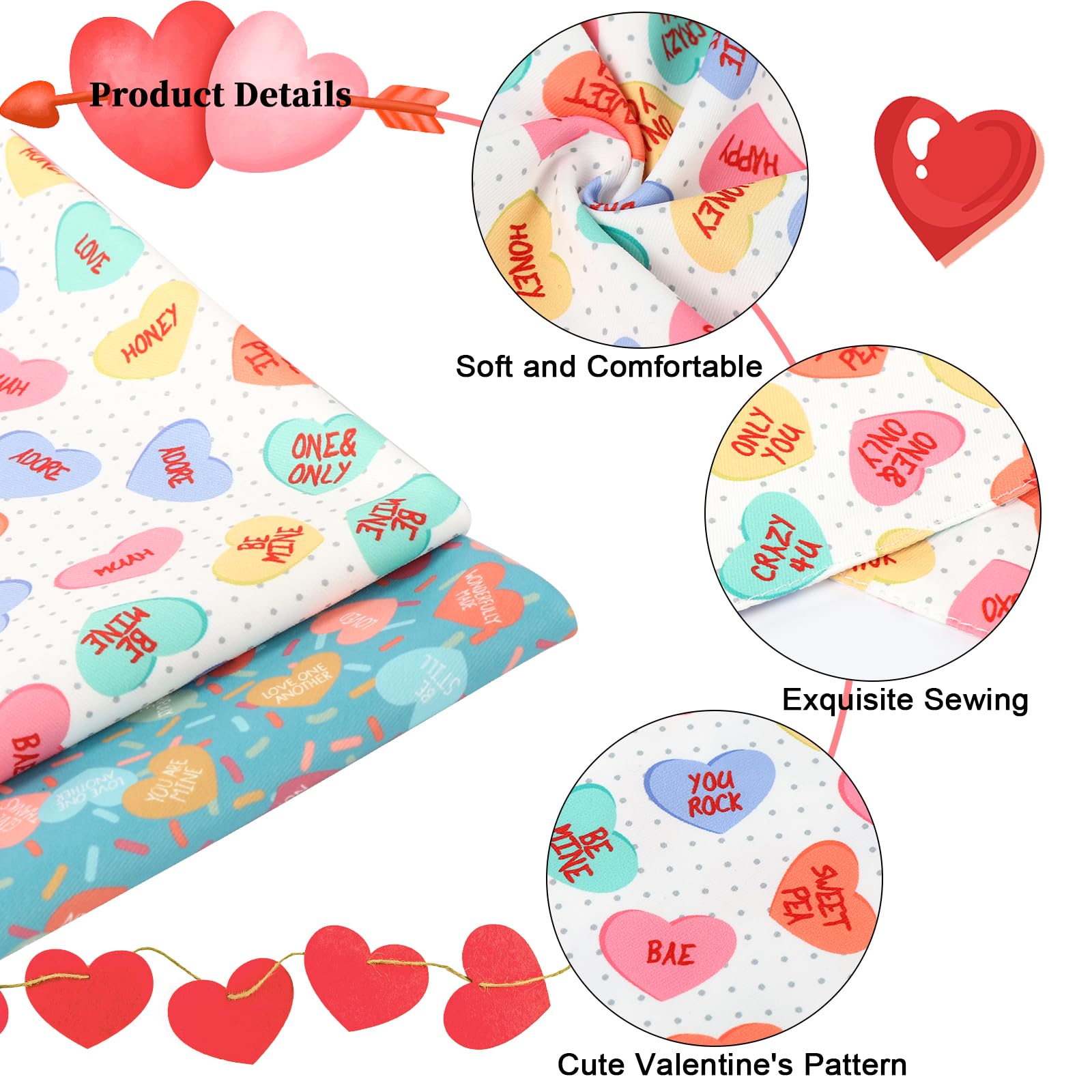 Valentine's Day Dog Bandana 2 Pack-Cute Blue&Candy Heart Dog Bandanas, Reversible Wedding Dog Triangle Bibs Pet Scarf Gifts for Dogs and Cats