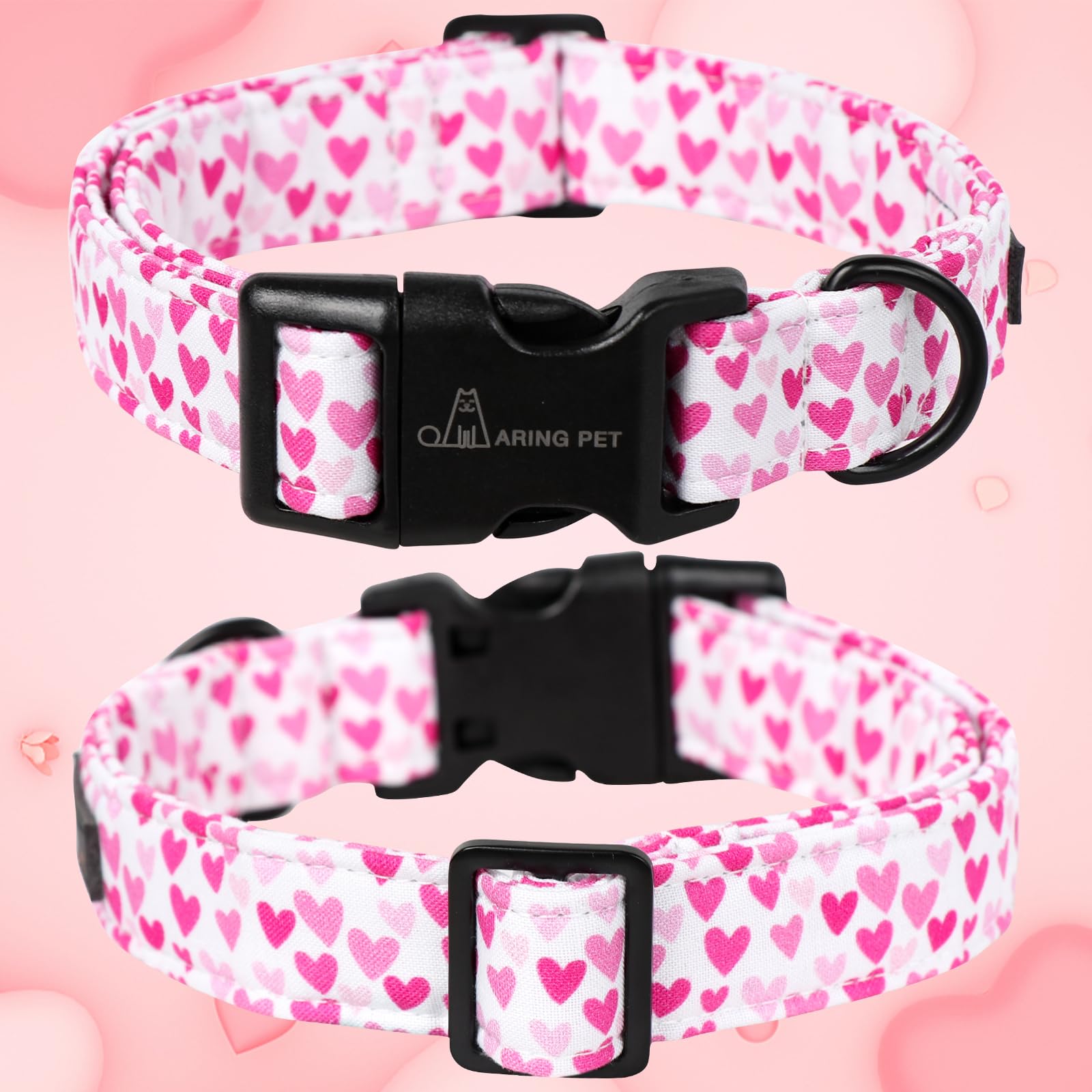Valentine's Day Dog Collar-Cute Cotton Heart Dog Collars, Adjustable Valentine Heart Pet Collars Girl Puppy Collar with Quick Release Buckle