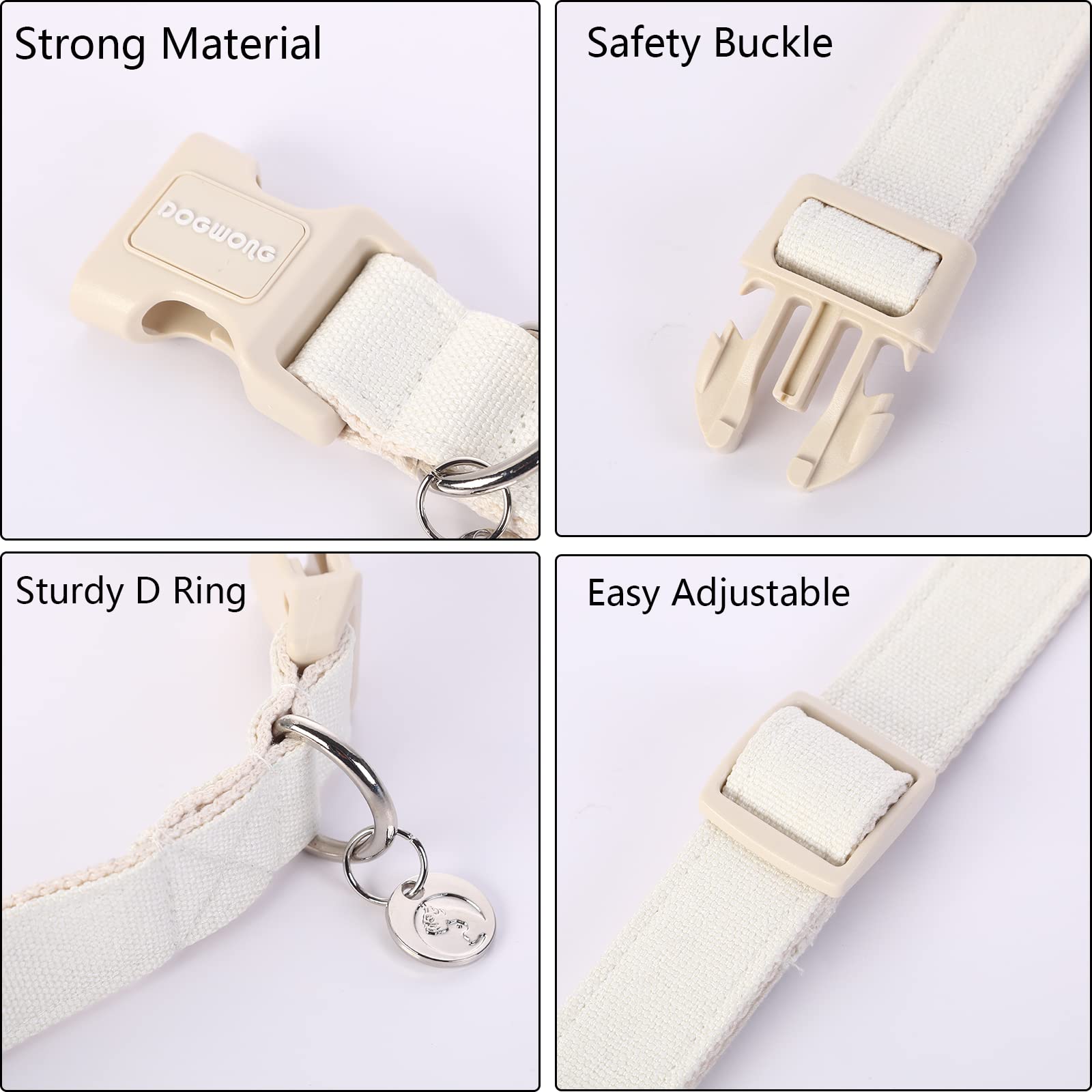 Cotton Hemp Dog Collar, Heavy-Duty Dog Collar Adjustable Soft Natural Fabric Pet Dog Collar Cute Wedding Puppy Necklace for Small Medium Large Dog