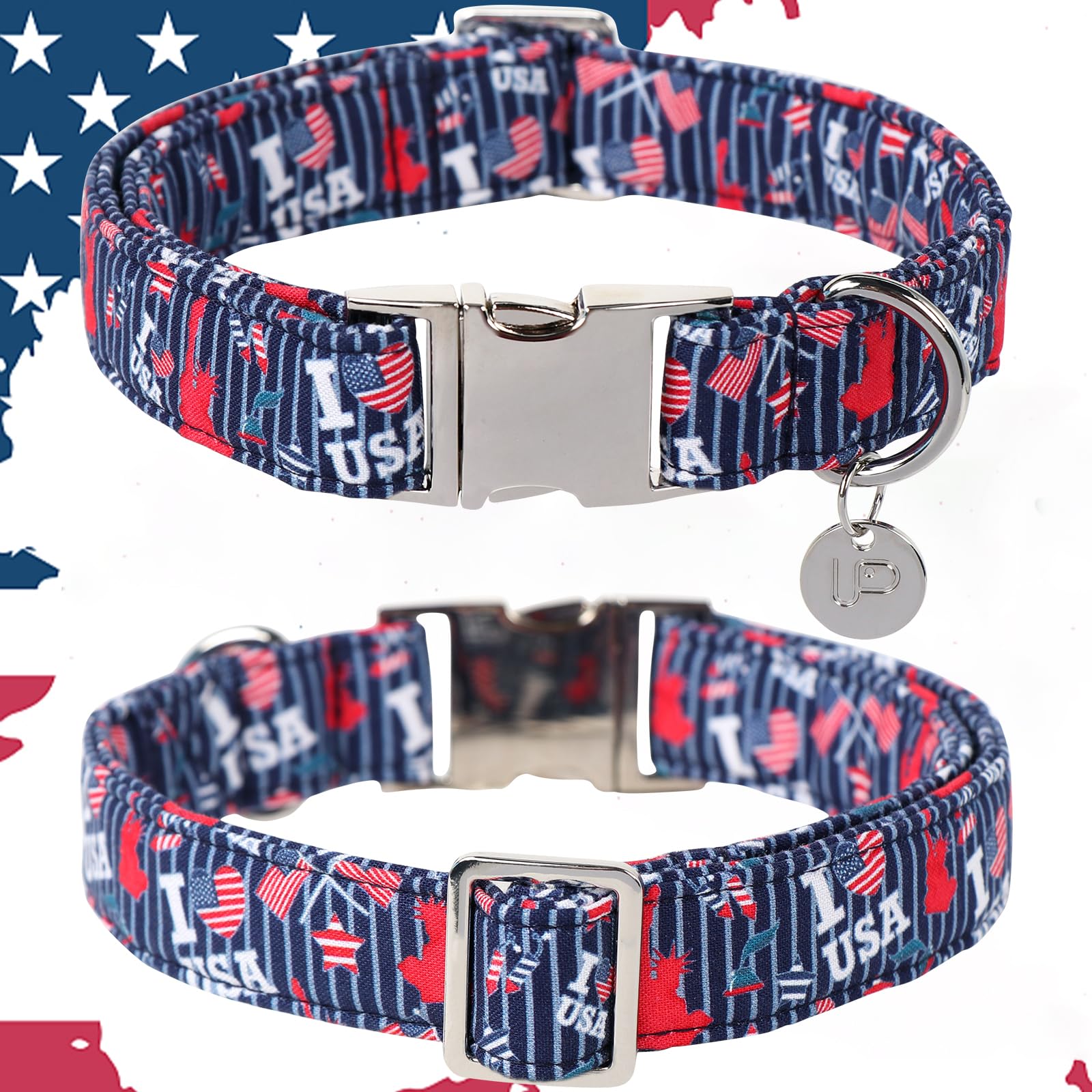 Patriotic Dog Collar, 4th of July Dog Collar, American Flag Collar for Puppy Boy Girl Dog or Cat, Comfortable Summer Collar with Metal Buckle