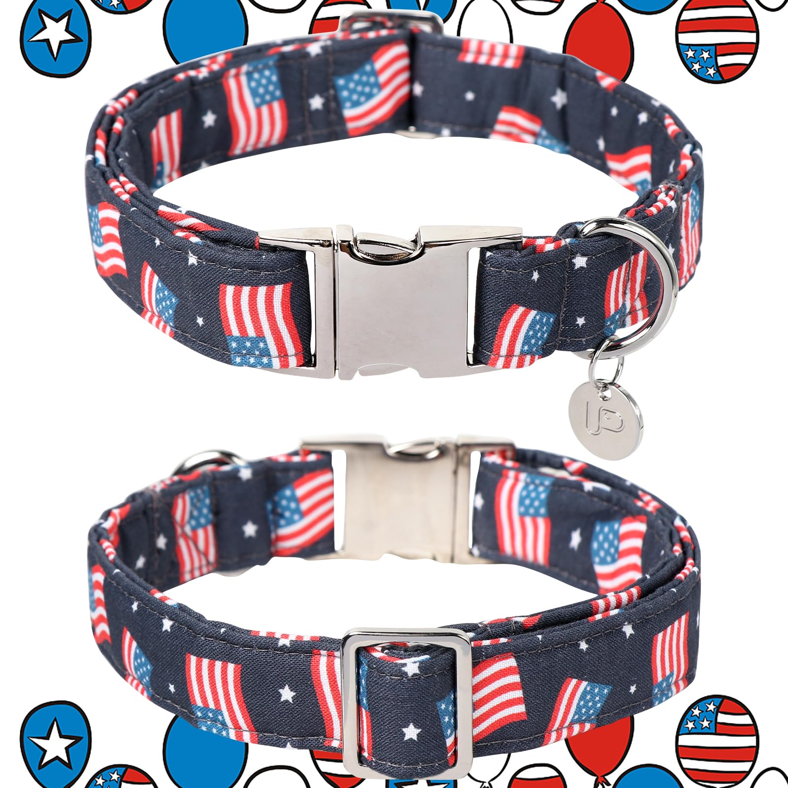 American Flag Dog Collar, 4th of July Comfortable Cotton Cute Dog Collar with Metal Buckle, Patriotic Collar for Puppy Girl Boy Dog or Cat
