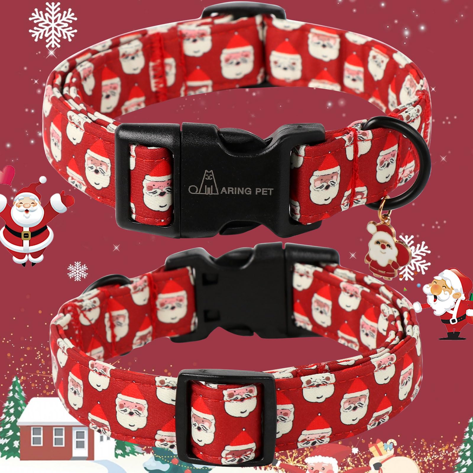 Christmas Dog Collar-Cute Red Santa Claus Dog Collars, Adjustable Christmas Pet Collars Puppy Collar with Quick Release Buckle for Girl&Boy Dogs