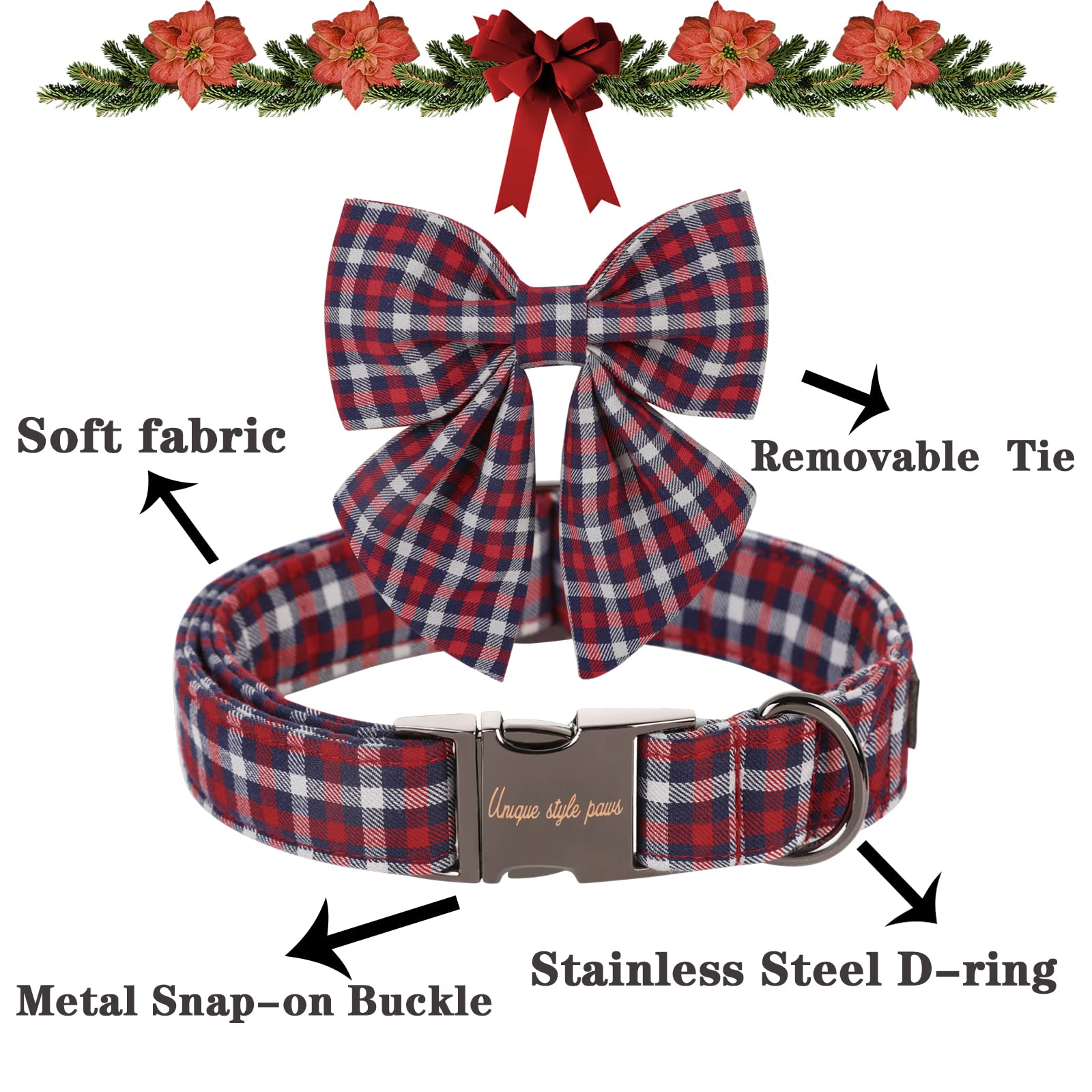 Red Blue Plaid Puppy Collar with Sailor Bow