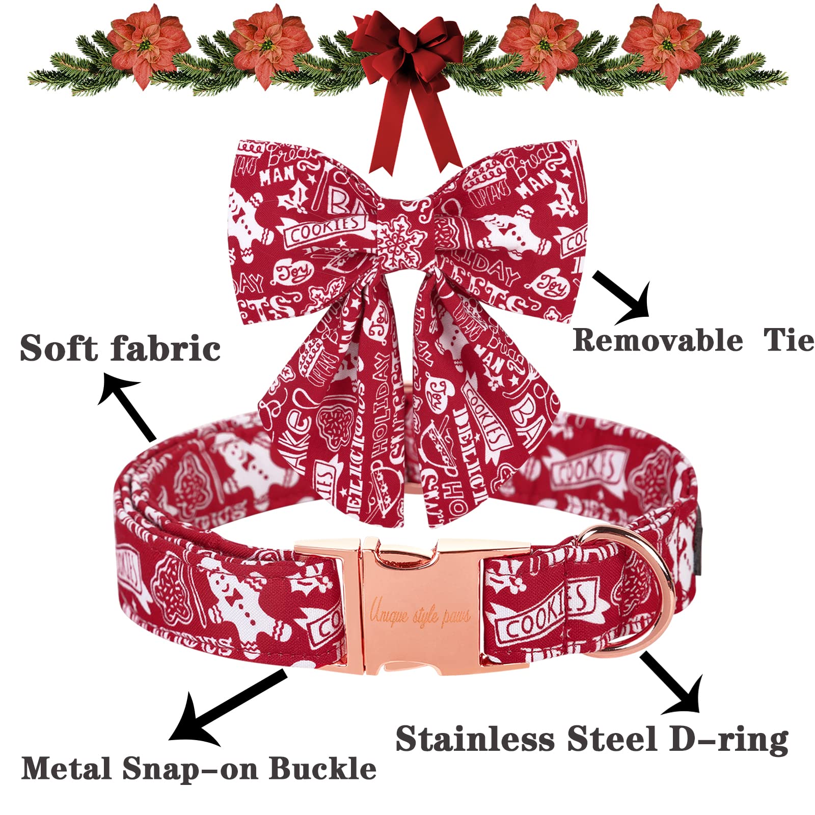 Gingerbread & Snowman Winter Puppy Collar with Sailor Bow