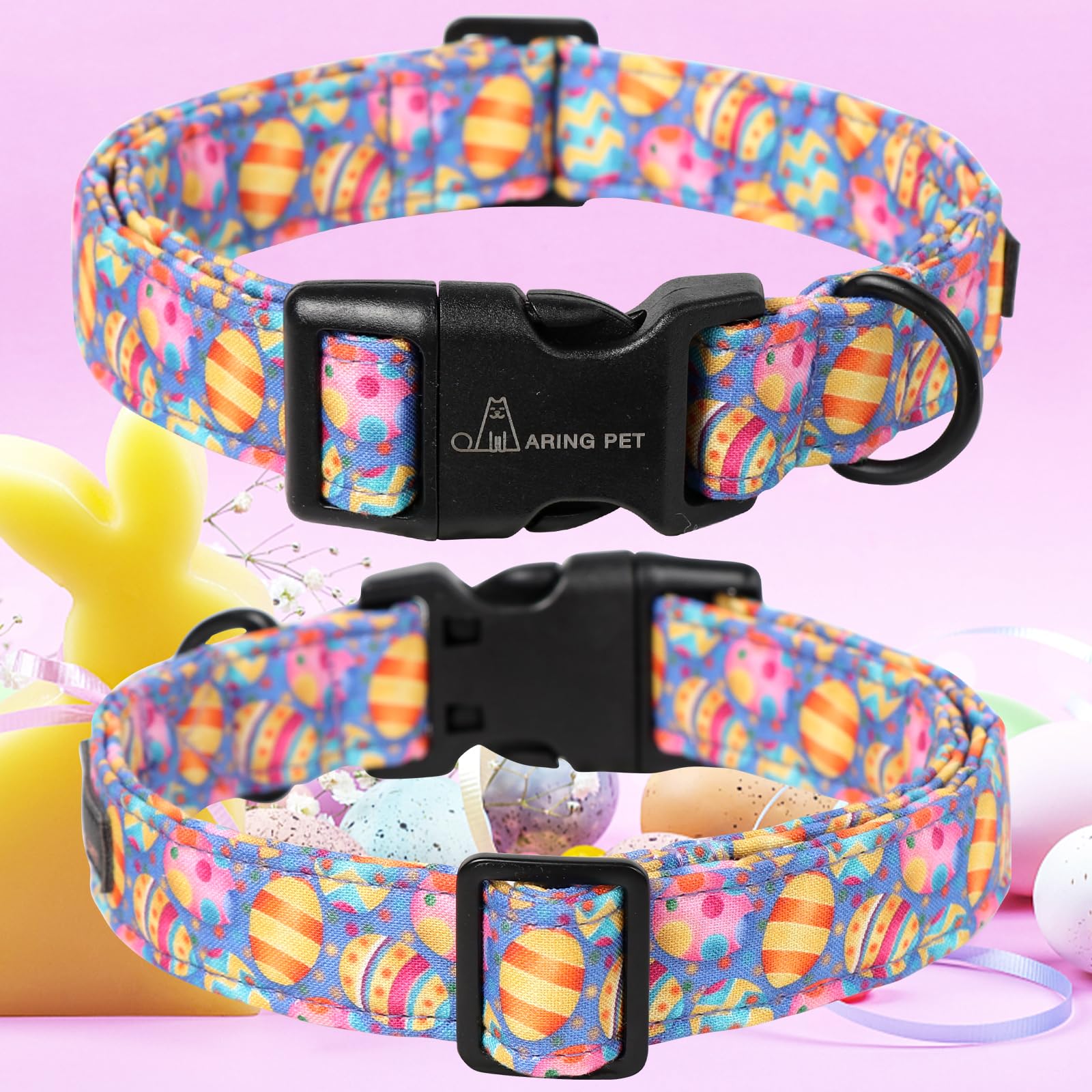 Easter Dog Collar-Cute Easter Eggs Dog Collar, Adjustable Cotton Purple Easter Pet Collar Puppy Collars with Quick Release Buckle