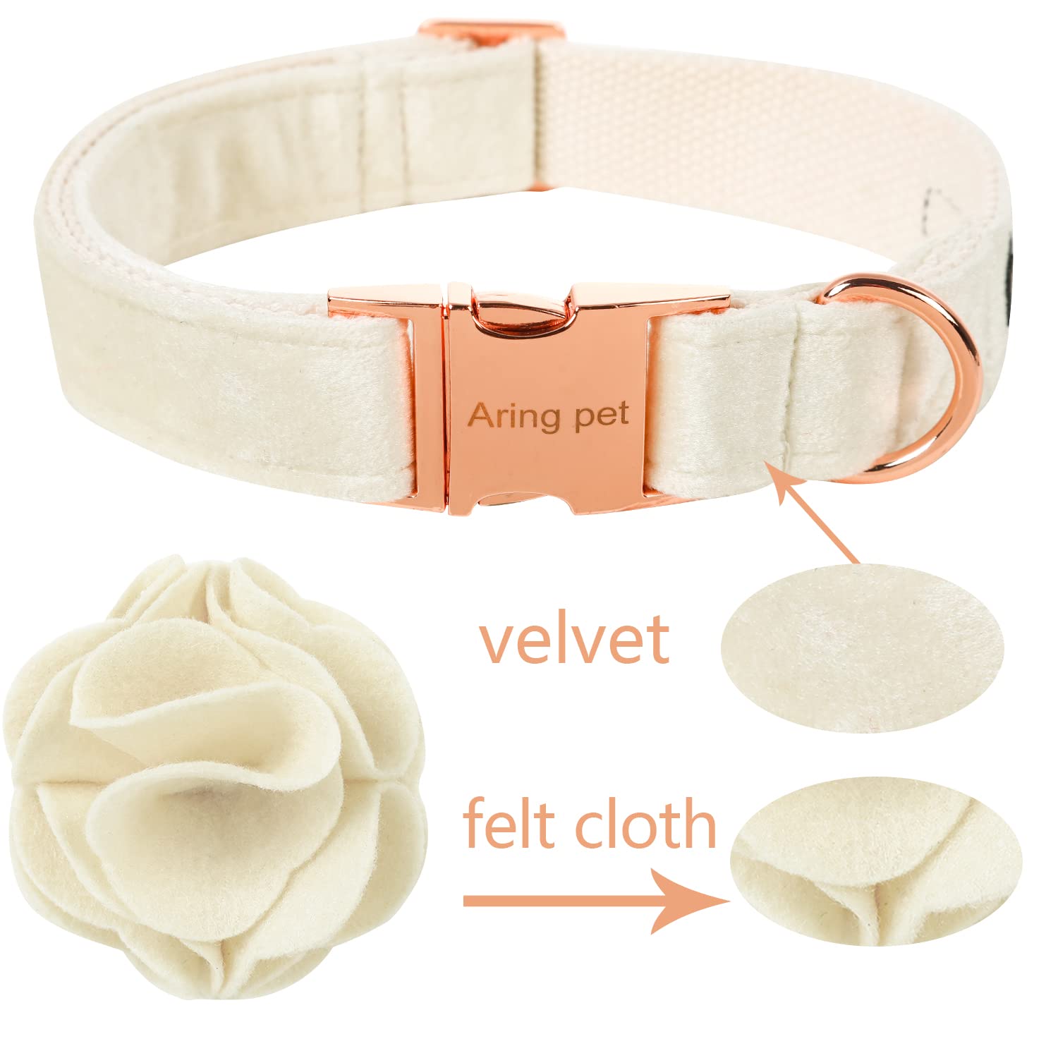 Velvet Dog Collar, Soft White Dog Collar with Felt Flower, Adjustable Wedding Dog Collars Flower with Metal Buckle for Small Medium Large Dogs
